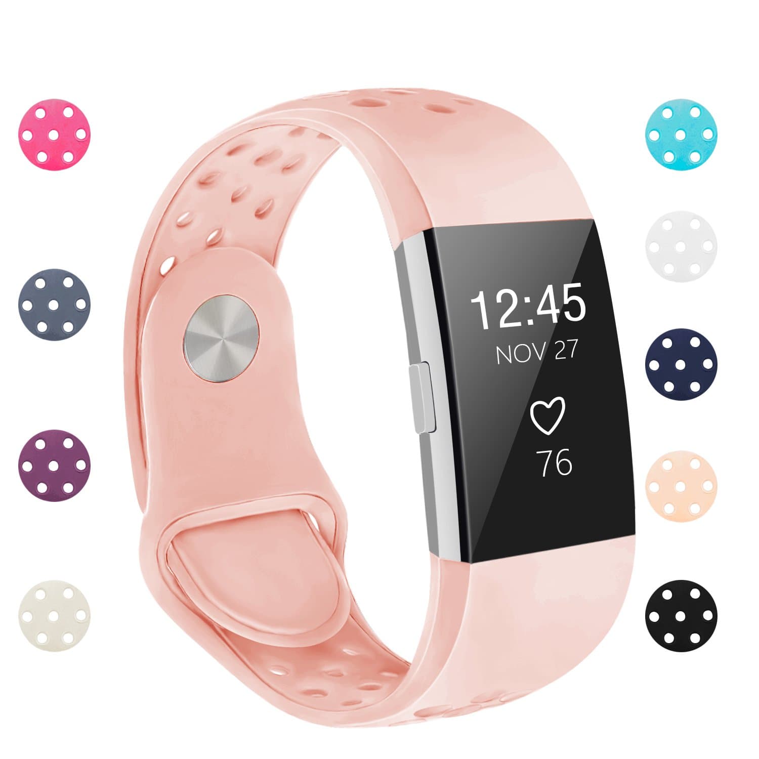 POY Replacement Bands Compatible for Fitbit Charge 2, Adjustable Breathable Wristbands with Air Holes Straps, Large Pink