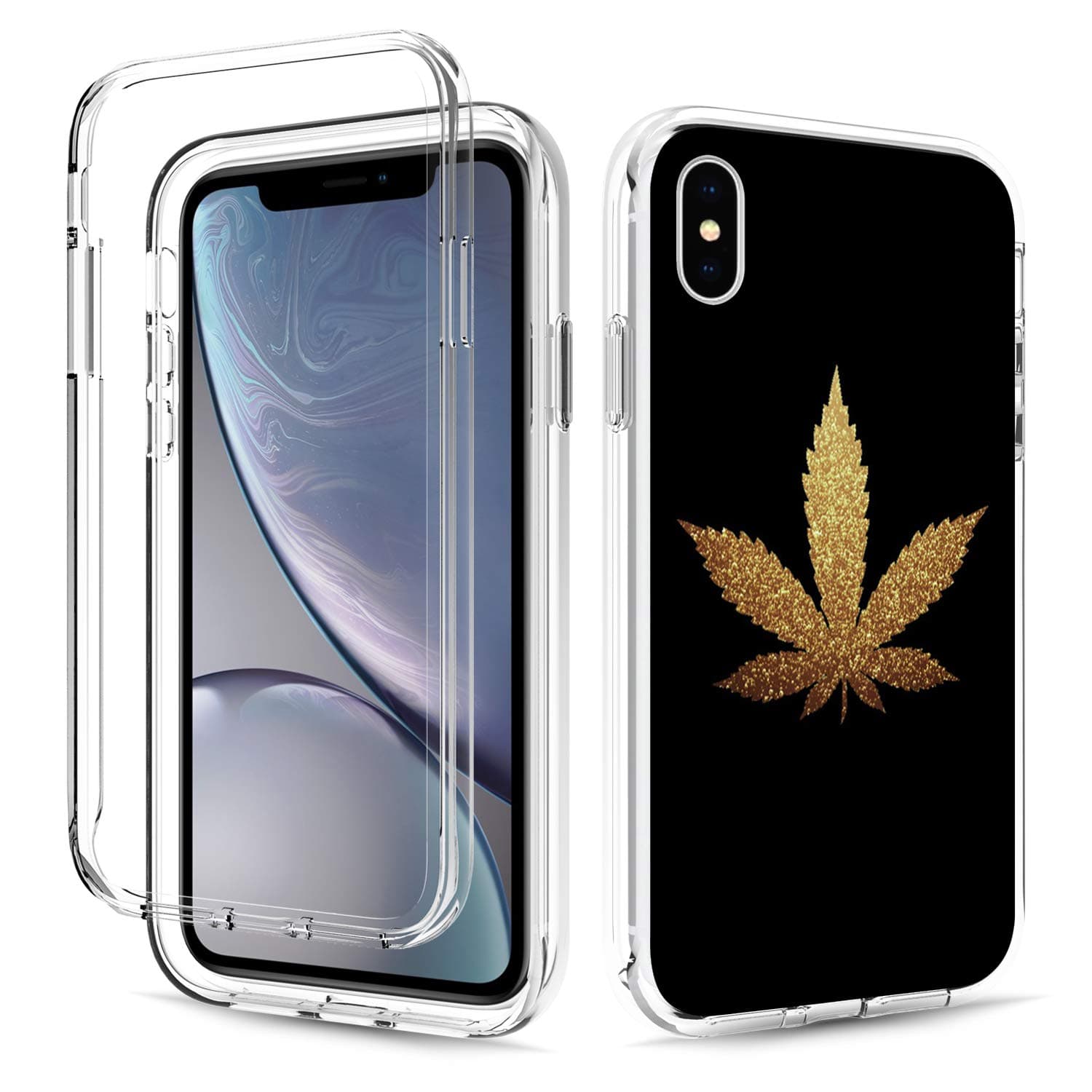 iPhone Xs Max Case, Rossy Full Body Shockproof Dual Layer High Impact Clear Protective Case Hard Plastic & Soft TPU Bumper Cover for Apple iPhone Xs Max 6.5 inch,Funny Marihuana Leaf