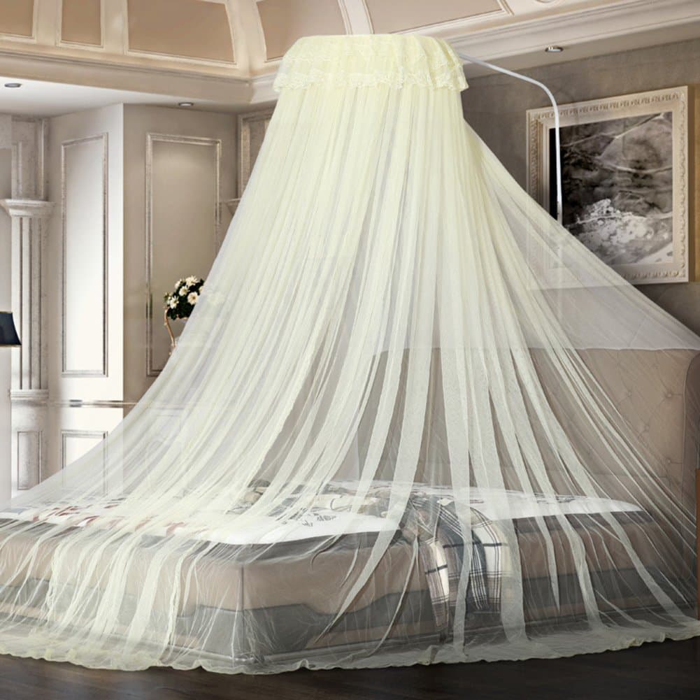 FreF Round fly screen,Pink universal princess bed canopy white netting for teen girls boho decor large screen netting bed canopy keeps away insects & flies-yellow 240x220cm(94x87inch)