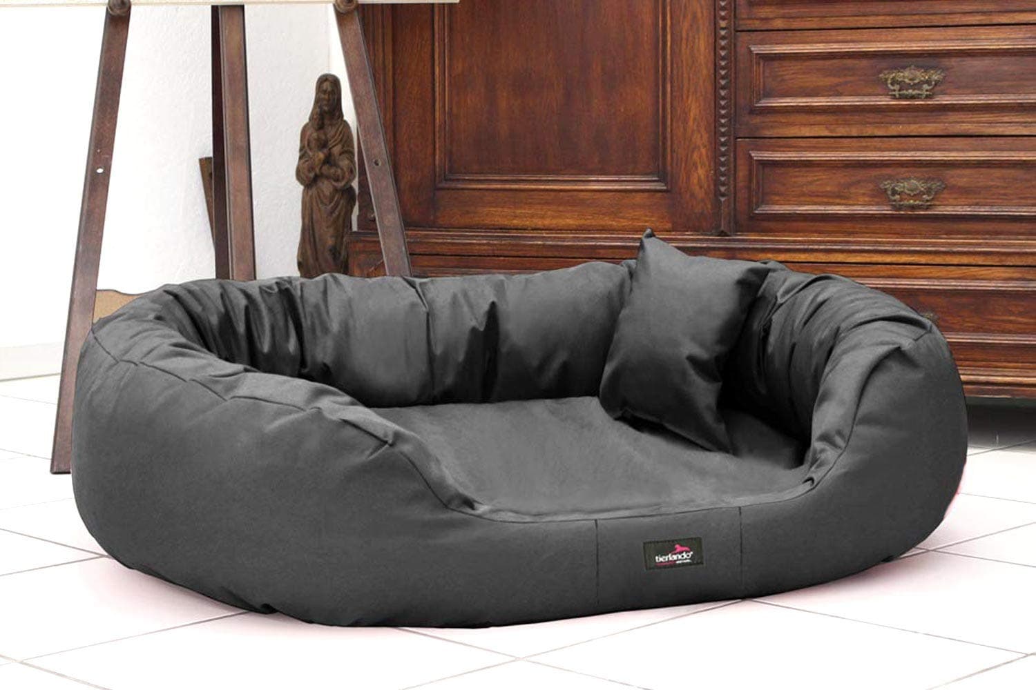 TIERLANDO Dog Bed Ares Made of Solid Polyester Dog Sofa XL XL XXL XXXL 110 125 140 170 cm 11 Farben - 02 Graphite, A15| 125 x 90 cm