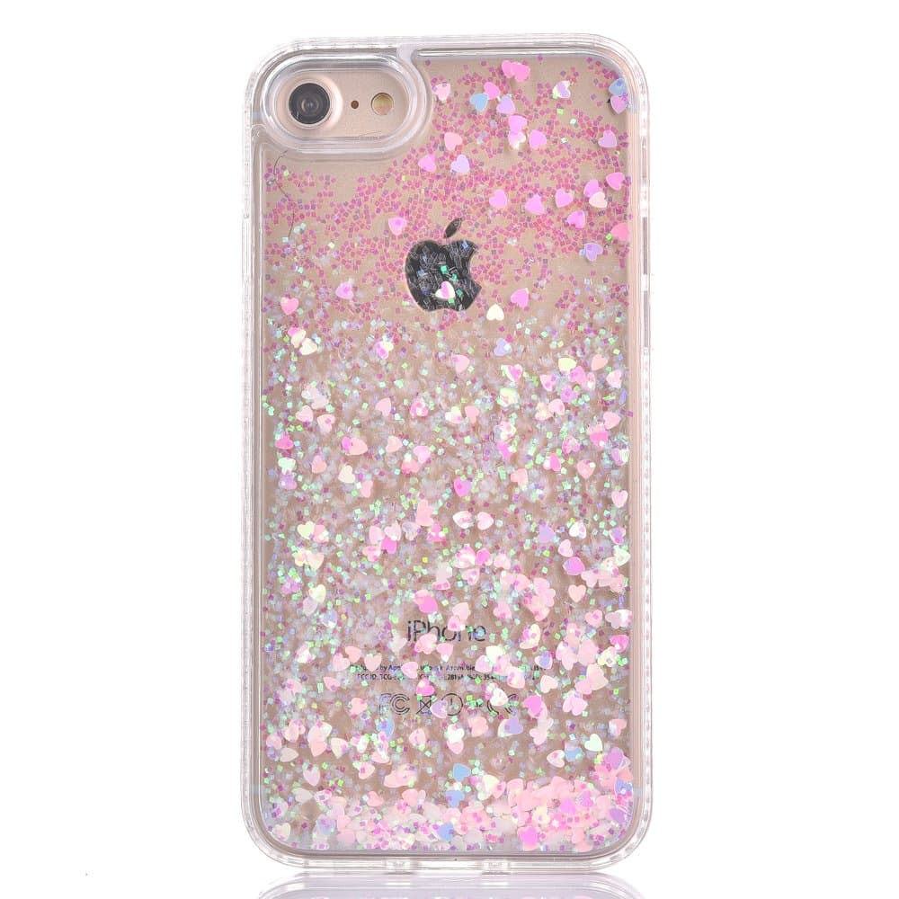 iPhone 7 Case, iPhone 7 Glitter Case, Surpriseyou Creative Design Flowing Liquid Quicksand Floating Luxury Bling Glitter Sparkle Love Heart Diamonds Clear Hard Case for iPhone 7 (Pink Love)