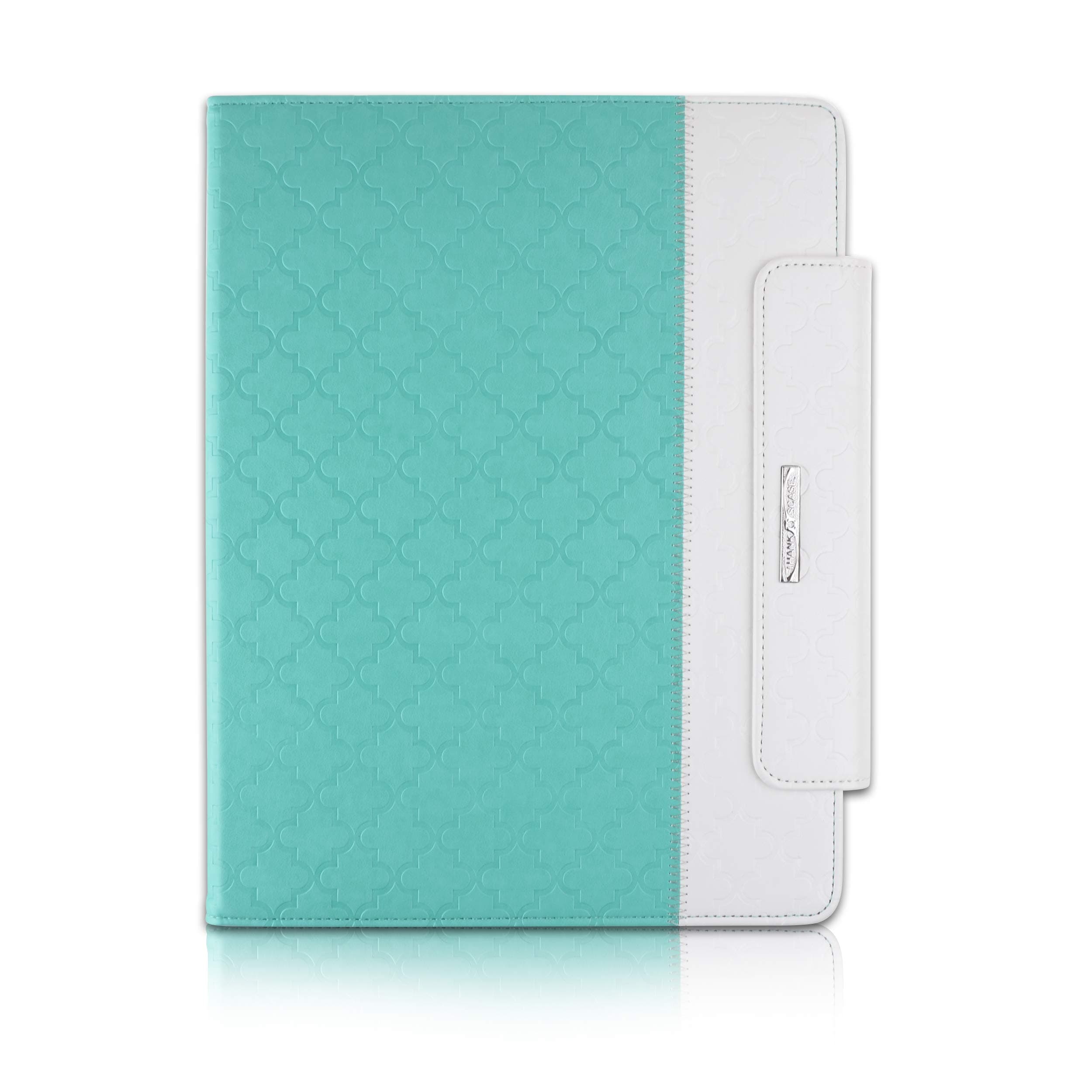 Thankscase for iPad Pro 12.9 2018, Rotating TPU Smart Cover with Pencil Holder [Support Pencil Charging], Swivel Leather Case with Wallet Pocket, Hand Strap for iPad Pro 12.9 3rd Gen -Mint Quatrefoil