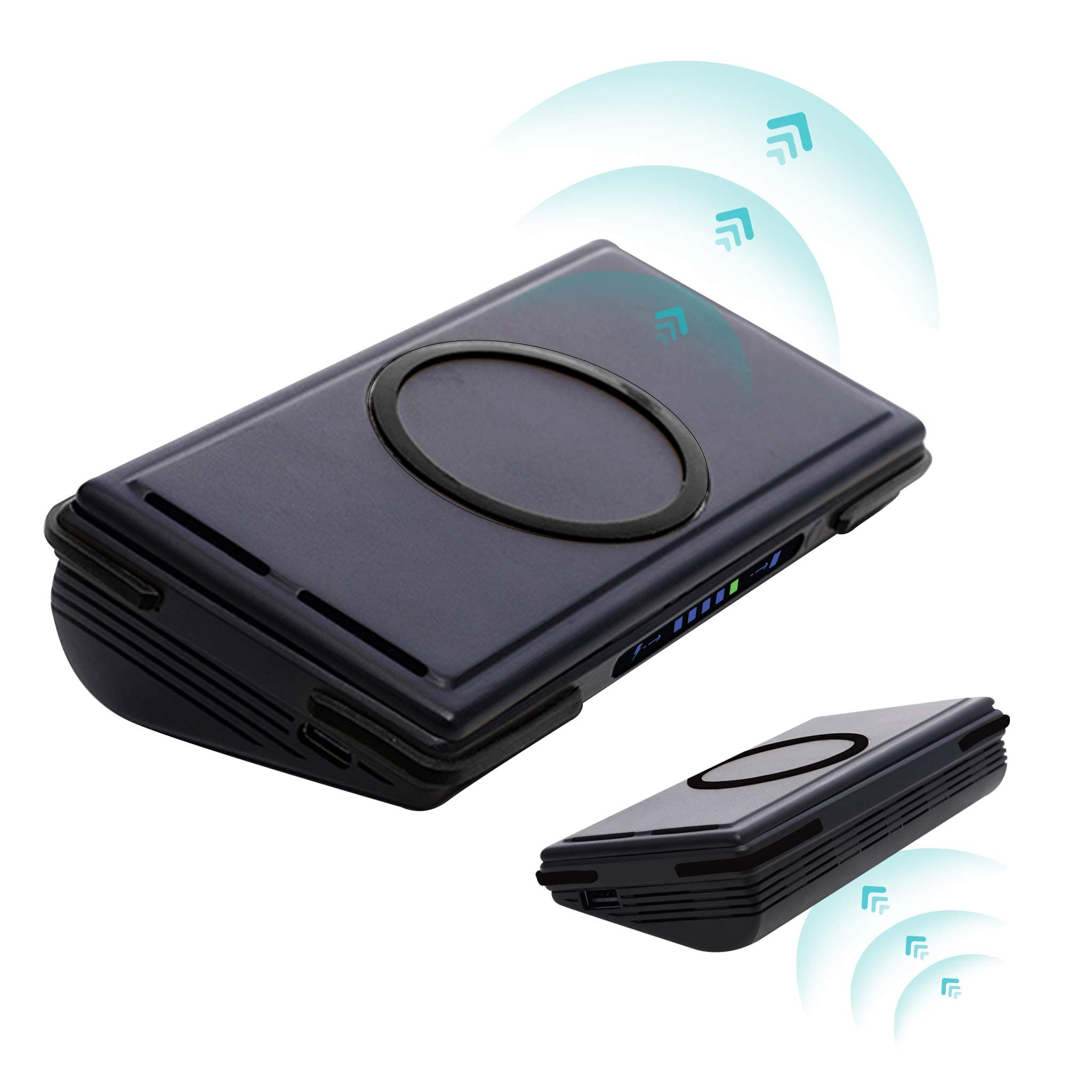 Full Circle Wireless Power Bank 13400mAh Wireless Input & Output USB-C PD Phone Stand Qi Universal Wireless Compatible with iPhone, AirPods, Samsung Powerful Side Pocket Travel Power Bank (Black)