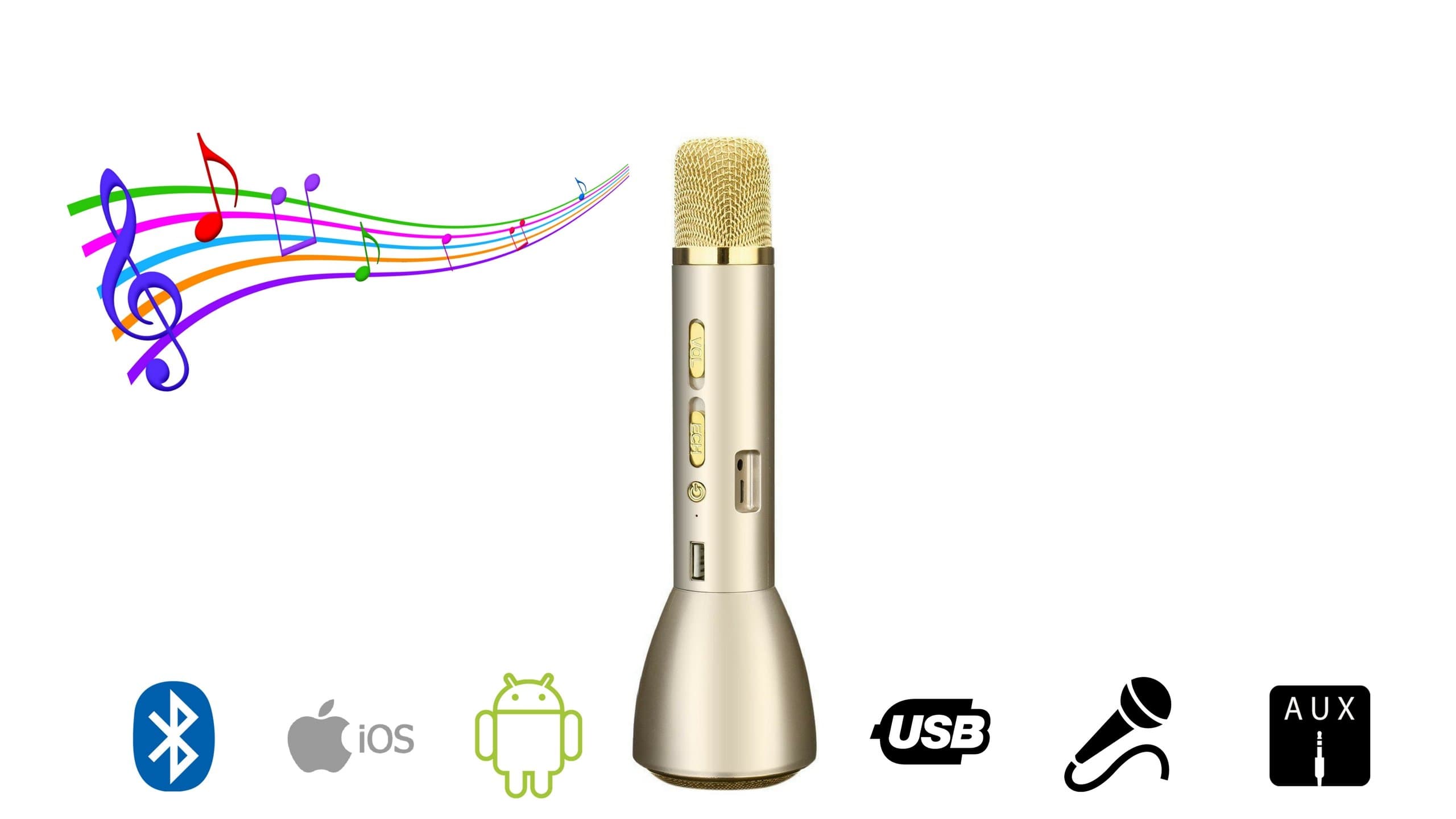 Axcess Wireless Microphone Karaoke, Portable Karaoke Player, Universal Bluetooth Wireless Speaker Microphone, for Home KTV Singing Support IOS Apple Iphone Ipad Android Smartphone PC (Gold)