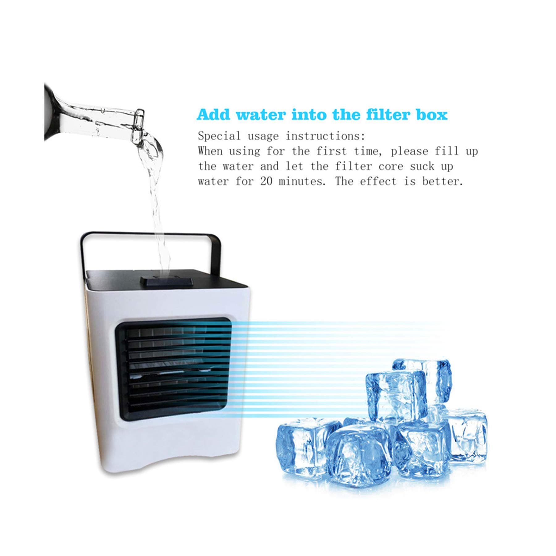 Mini Portable Air Cooler Air Conditioner with Drip Pipe,3 in 1 USB Portable Mini Space Cooler, Evaporative Humidifier, Purifier, Cooling Fan for Home Offices Kitchen (13.1x13.1x17cm, Black)