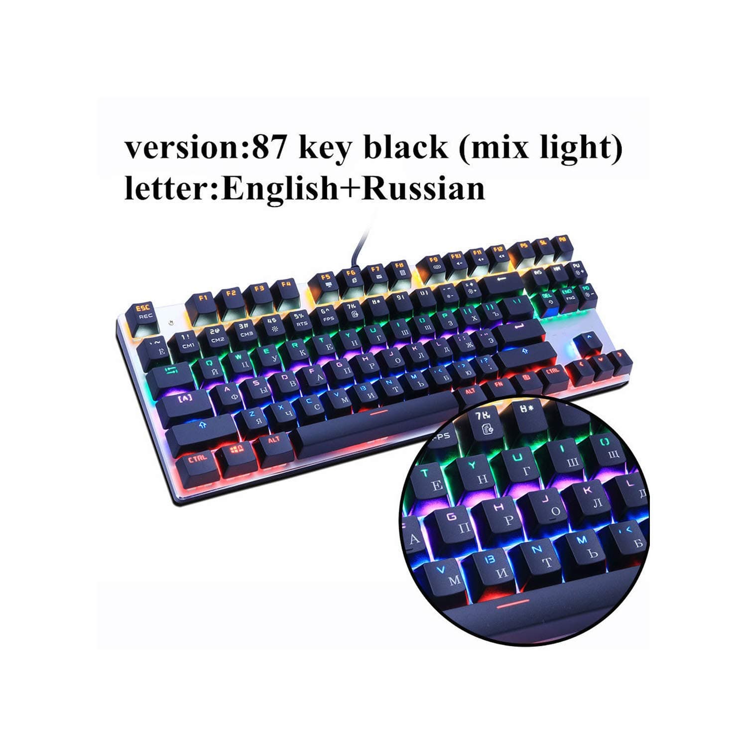 Edition Mechanical Keyboard 87 Keys Blue Switch Gaming Keyboards for Tablet Desktop Russian Sticker,104 Backlit Black RU,Blue Switch