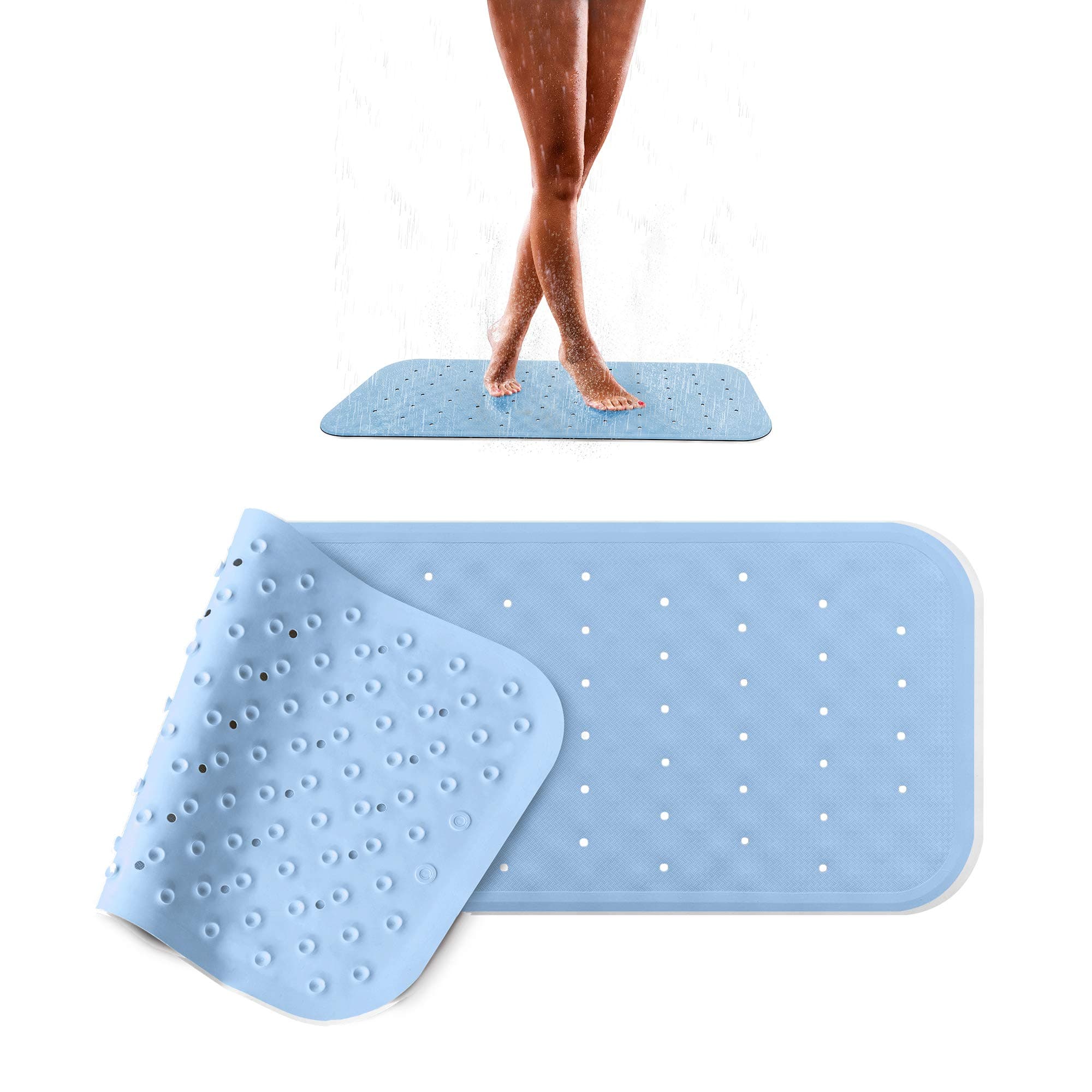 Pumpko&reg; Long John Non-Slip Bath Mat with Suction Cups, Natural Rubber, Extra Long Anti-Slip Bath Mat, 36&nbsp;x 97&nbsp;cm, Bath Mat And Shower Mat, blue, 36 x 97 cm