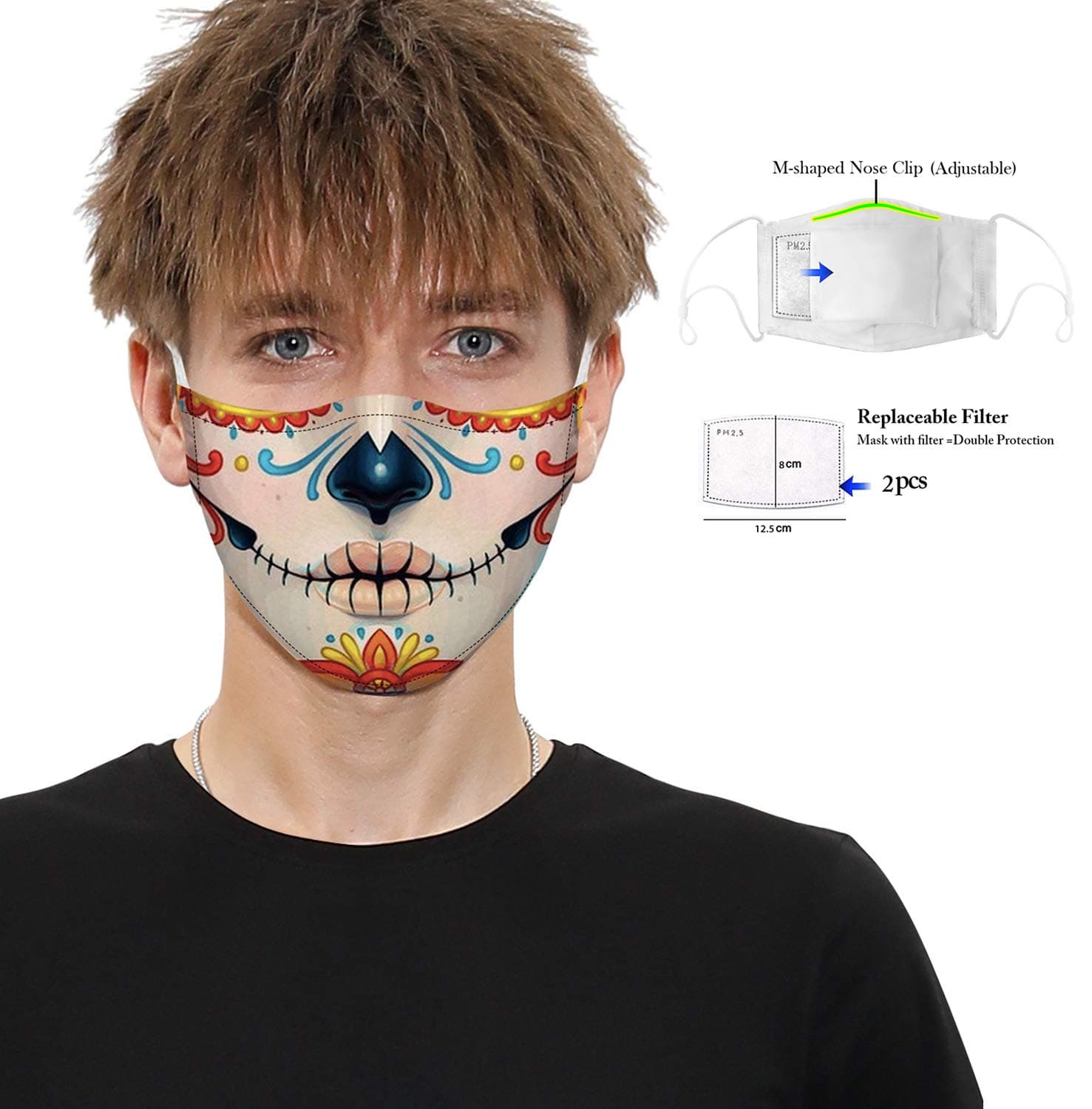 Breathable Reusable Windproof Half Mouth Face Mask Adjustable Ear Loops for Kids Teens Women Men (Clown)