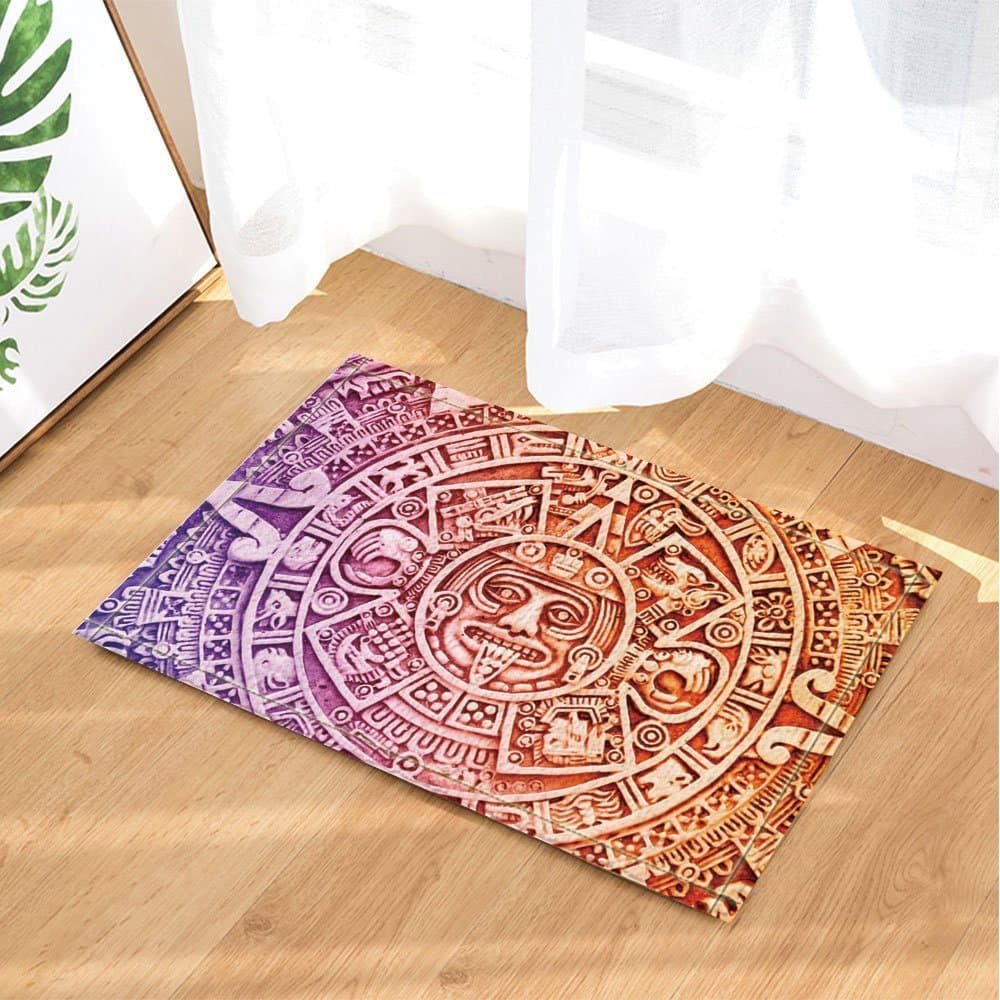 HiSoho Maya Decor Retro Mayan Calendar Disk Bath Rugs Non-Slip Doormat Floor Entryways Indoor Front Door Mat Kids Bath Mat 15.7x23.6in Bathroom Accessories