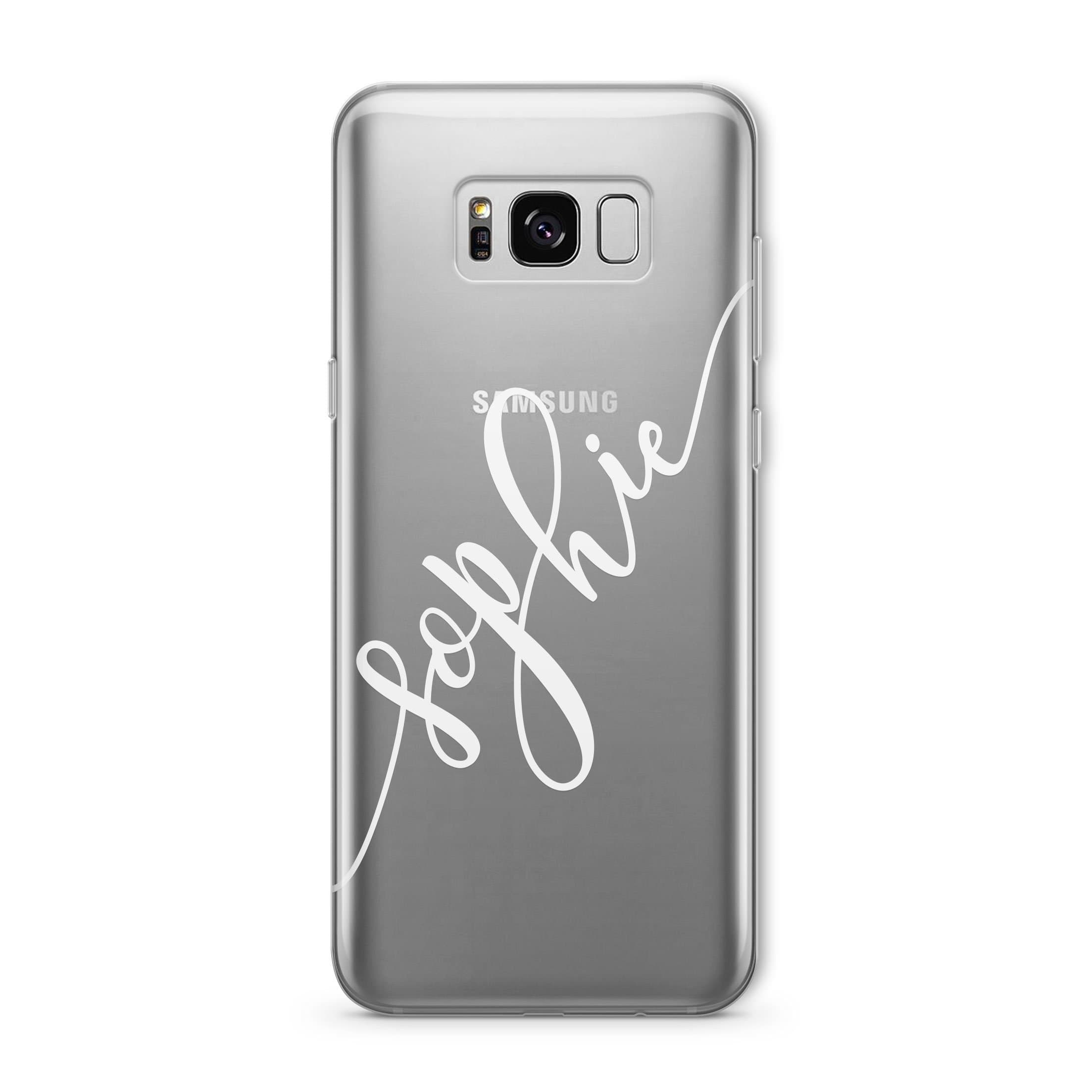 SmartGiftShop Personalised Clear Script Diagonal Initial Name Phone Case Cover for iPhone Samsung iPhone 8 Plus/White Ink