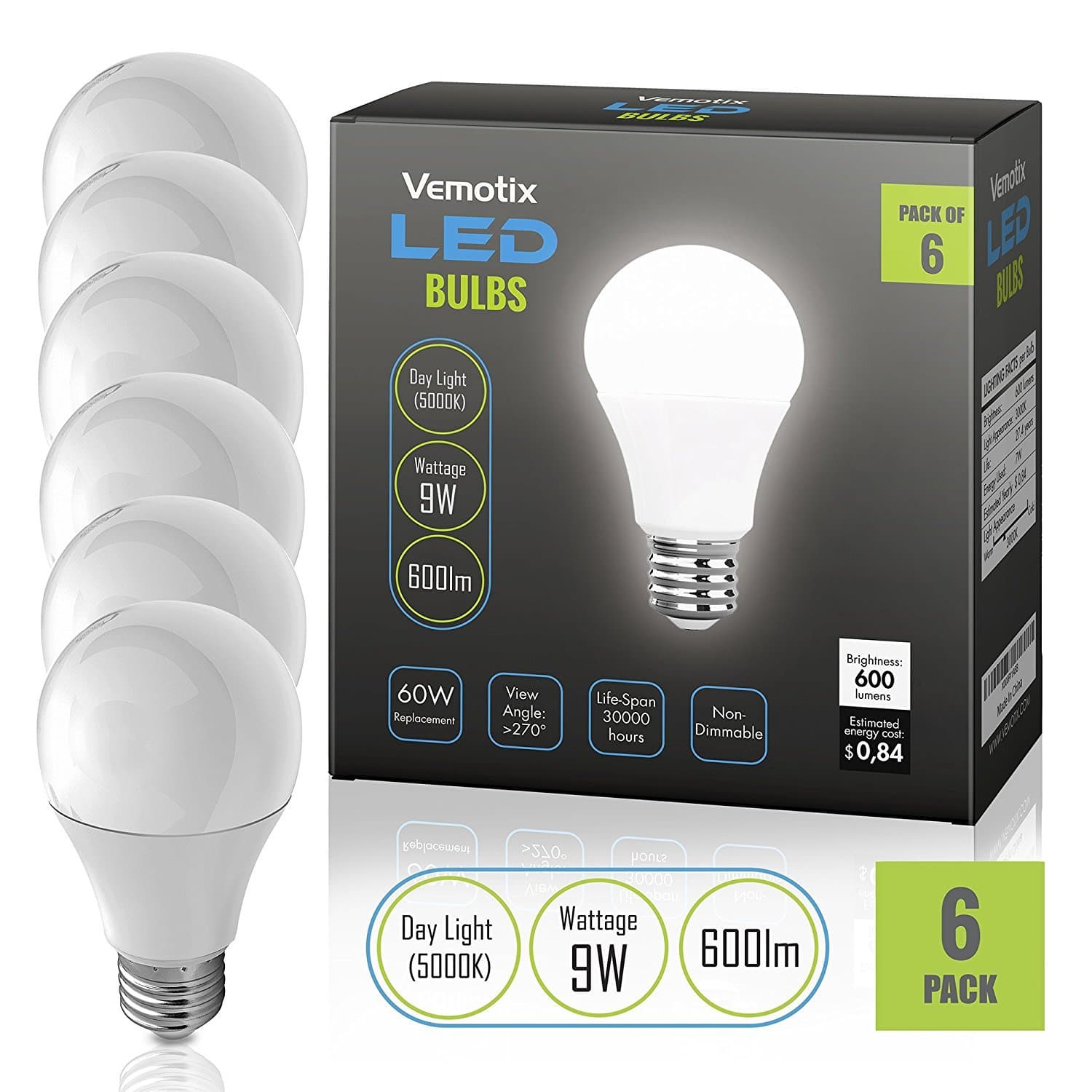 LED Light Bulb BR30 - Daylight 5000K - 9W Bulbs - 75 Watt Equivalent (Pack of 4)