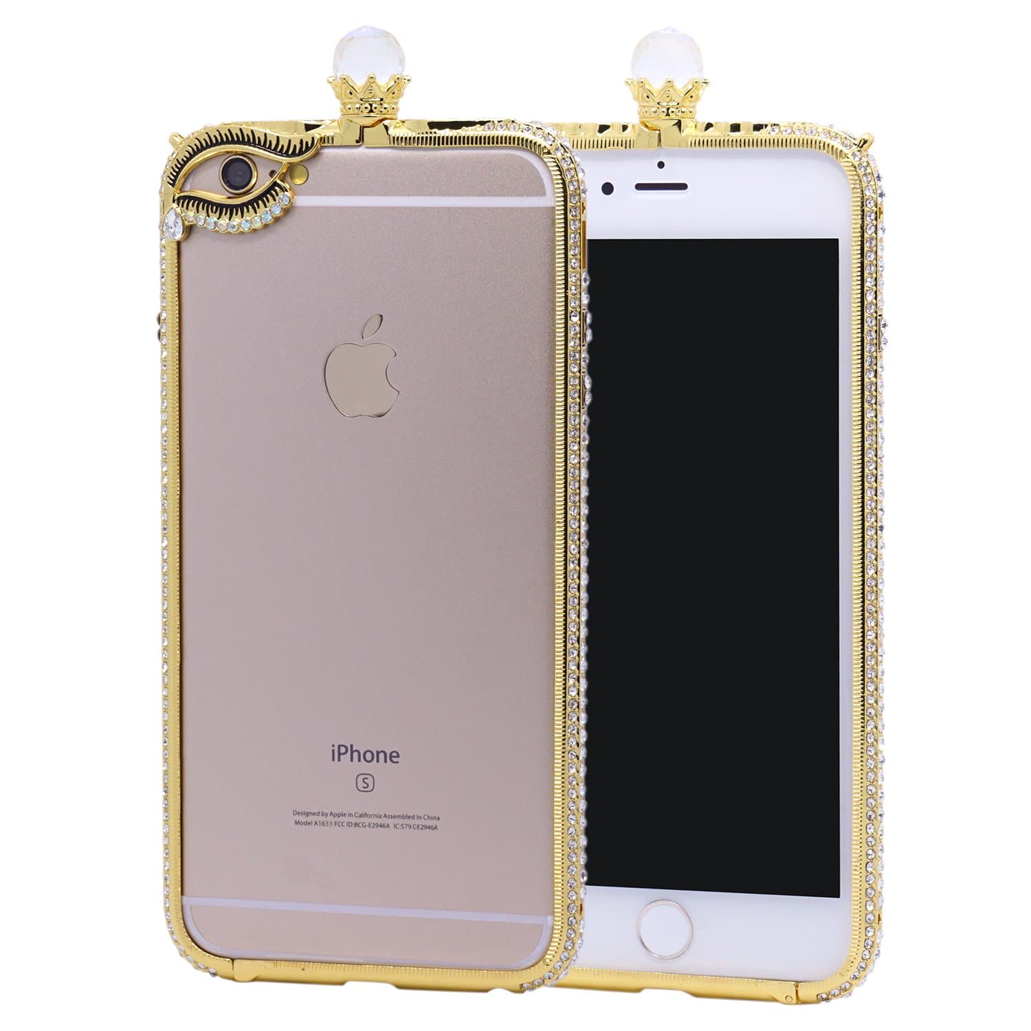 iPhone 6 Case TycoonYu Metal Frame Bumper Big Gem Sparkle Crystal Diamond Luxury Shining Bling Angel's Wing Case for iPhone 6 (Wing Gold 4.7)