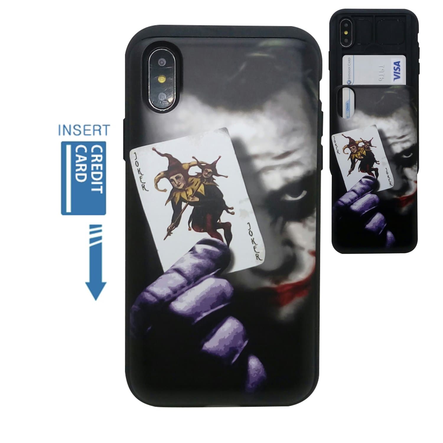 [iPhone X Wallet Case/iPhone Xs Wallet Case] KUBRICK Card Holder Slide Cover Bumper Phone Case Dual Layer Protection UV Printing (Joker, Heath Ledger)