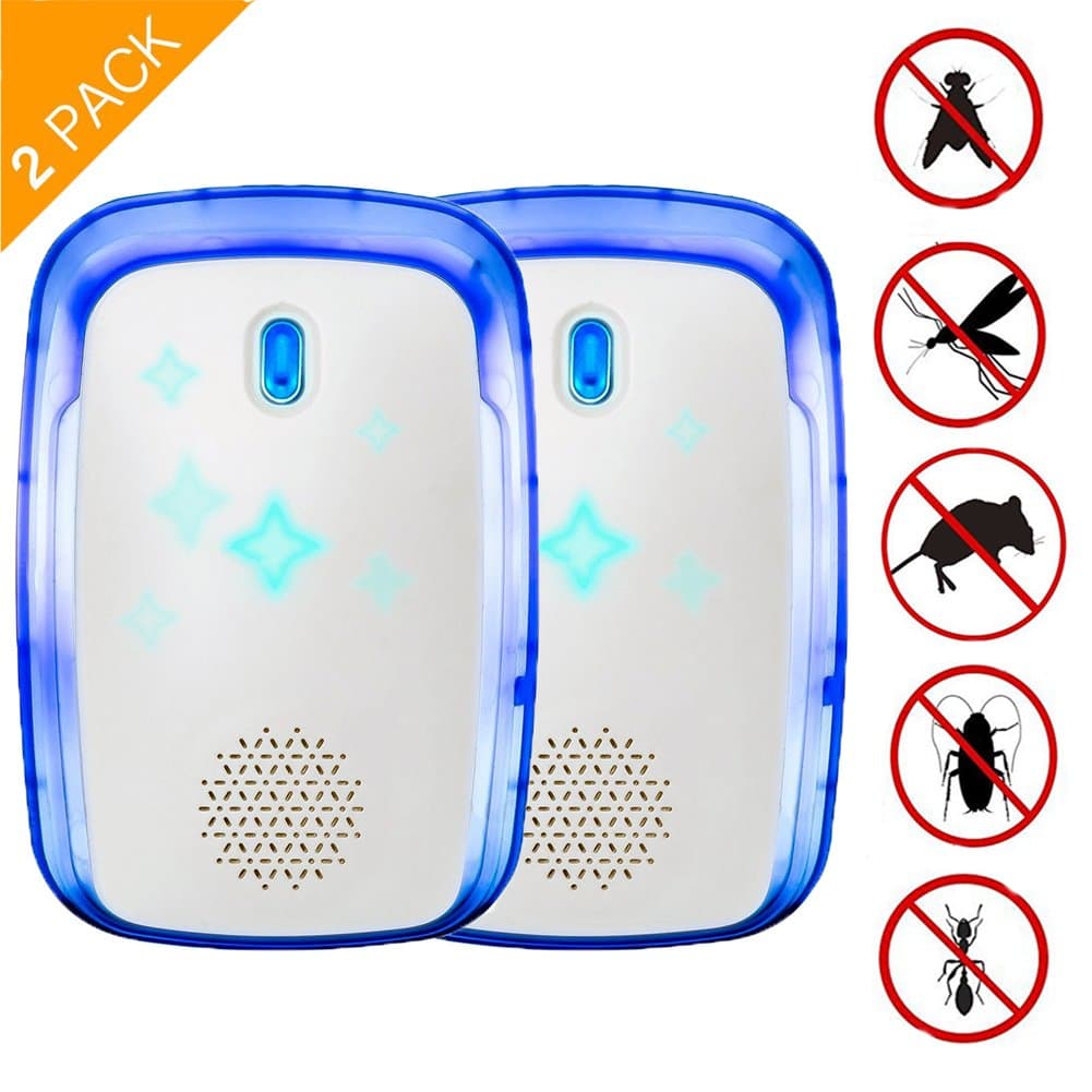 RIOGOO Ultrasonic Pest Repeller, Pest Control 2 Pack with Enhanced Ultrasonic Frequency, Plug-In Electronic Home Repellent,Get rid of Mouse,Spider,Rat,Mice,Ant,Roach, Mosquito,Cockroackes,Insect.