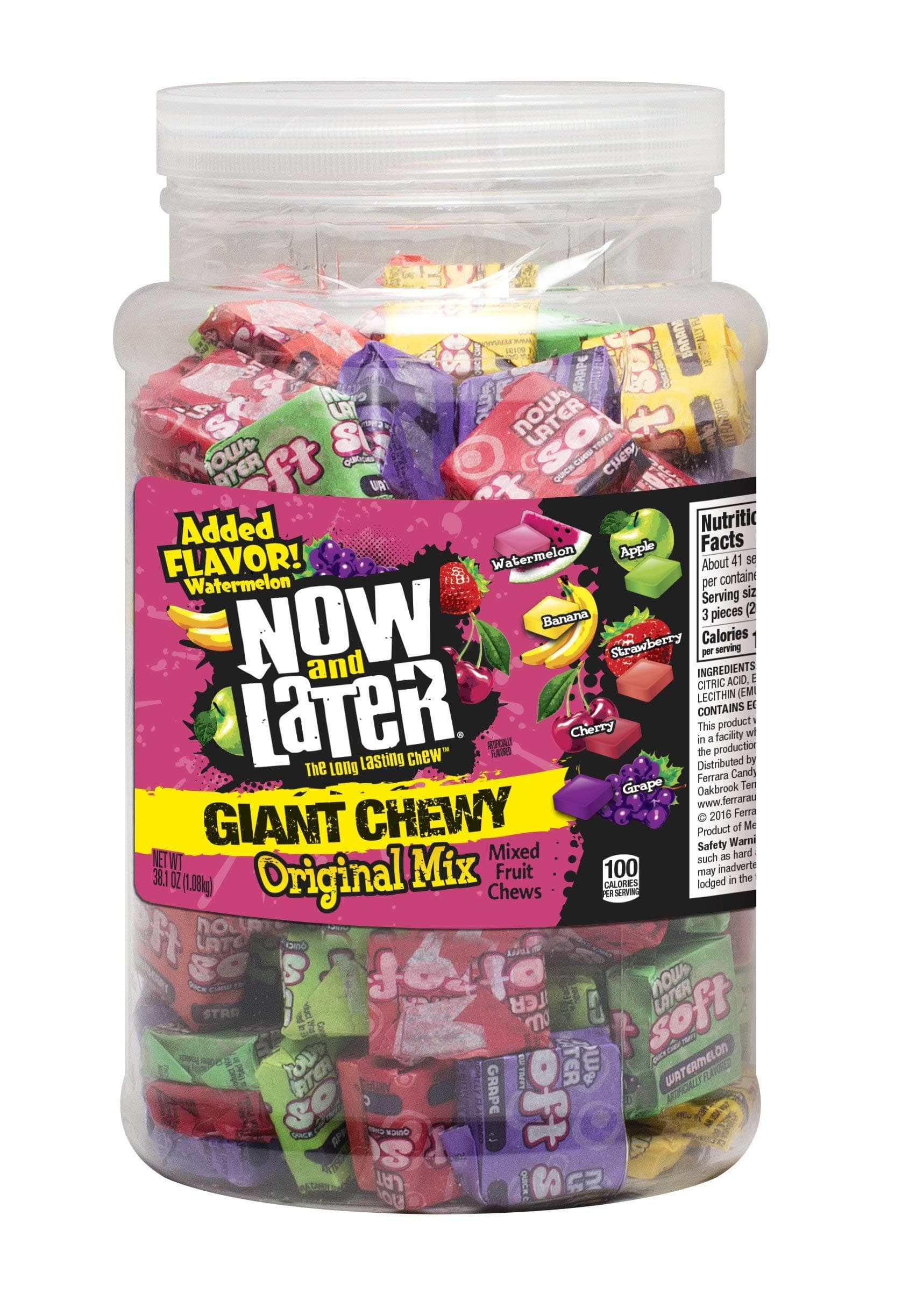 Now & Later Chewy Mixed Fruit Chews Assorted, 38 Ounce Jar - PACK OF 4