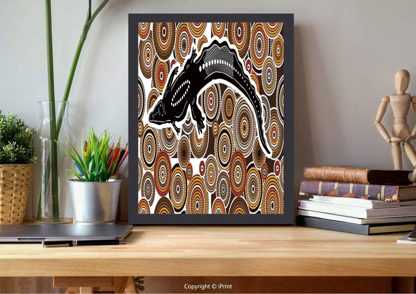 AmorFash №15476 Frame Art Wall,Aboriginal Dots Art Vector Background with Crocodile, Best for Gifts