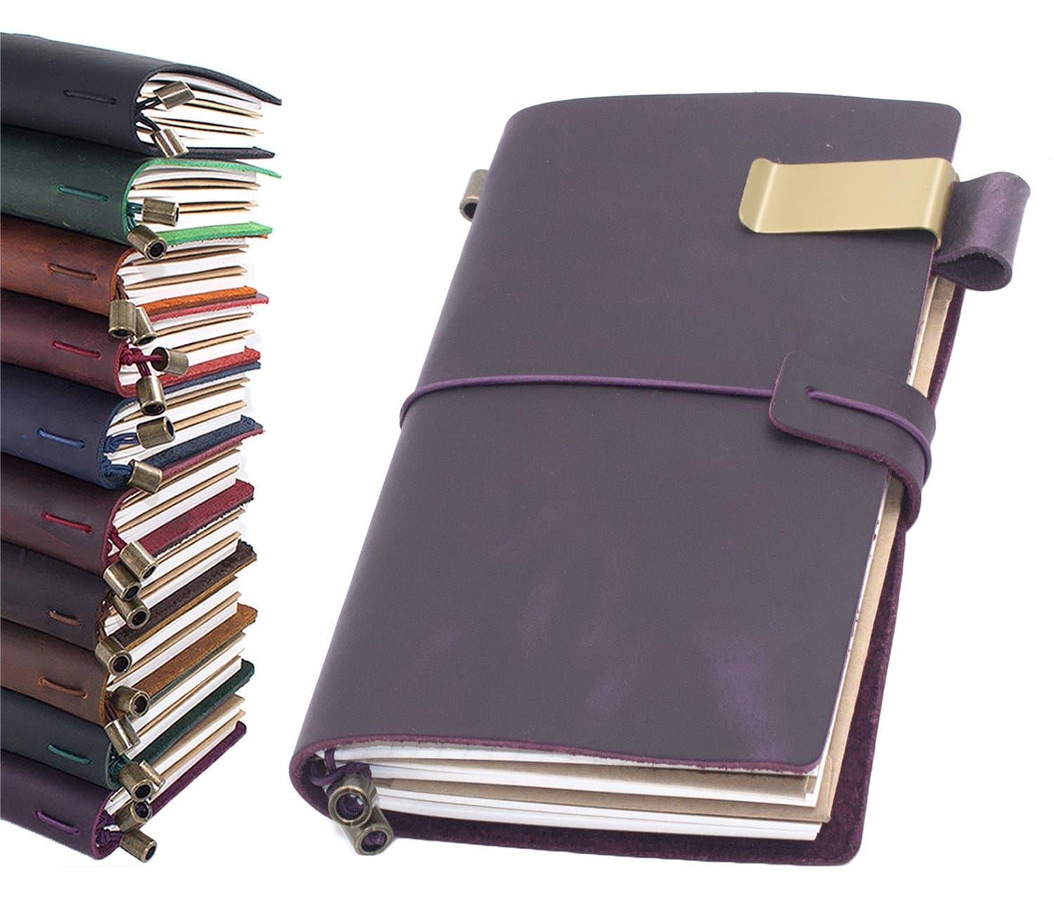 Leather Journal, Handmade Vintage Refillable Travel Diary Writing Notebook Gift for Men & Women 7"x4" Purple