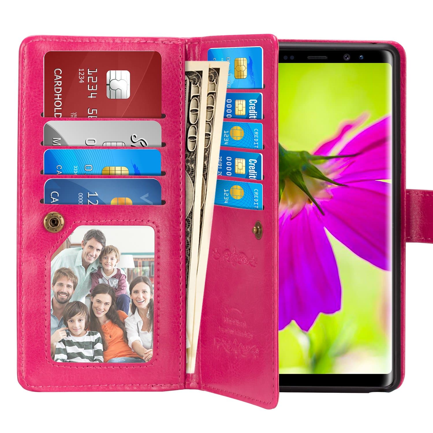 Note 8 Case, Pasonomi Note 8 Wallet Case with Detachable - [Folio Style] PU Leather Wallet case with ID&Card Holder Slot Wrist Strap for Samsung Galaxy Note 8 (Hot Pink, Samsung Galaxy Note 8)