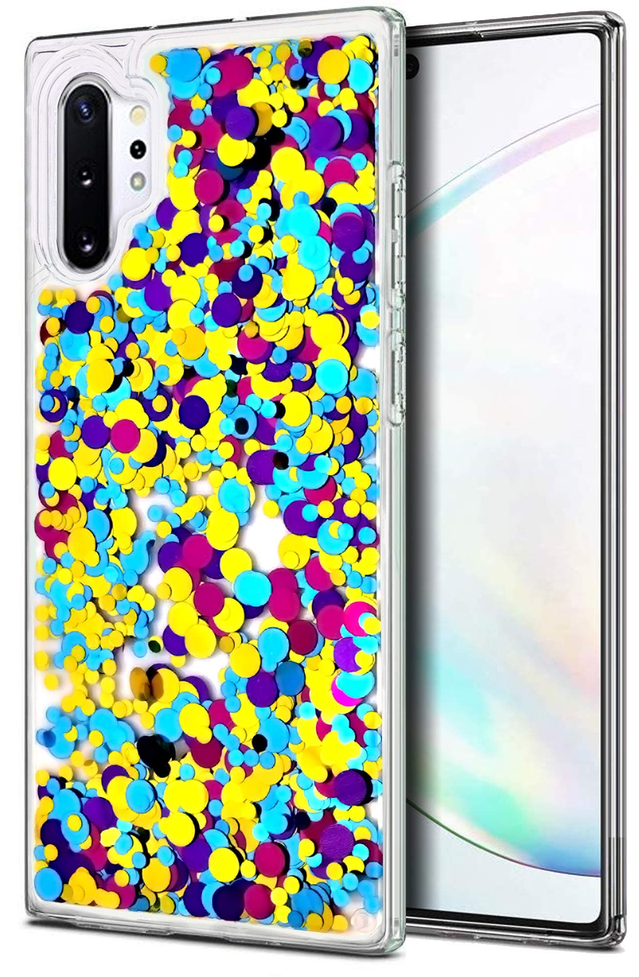 VenSen Waterfall Confetti Case for Samsung Galaxy Note 10 + Plus 5G Clear Soft TPU Liquid Quicksand Bling Sequin Sparkle Glitter Bumper Girl Women Cover for Note10Plus Note10+ (Colorful)