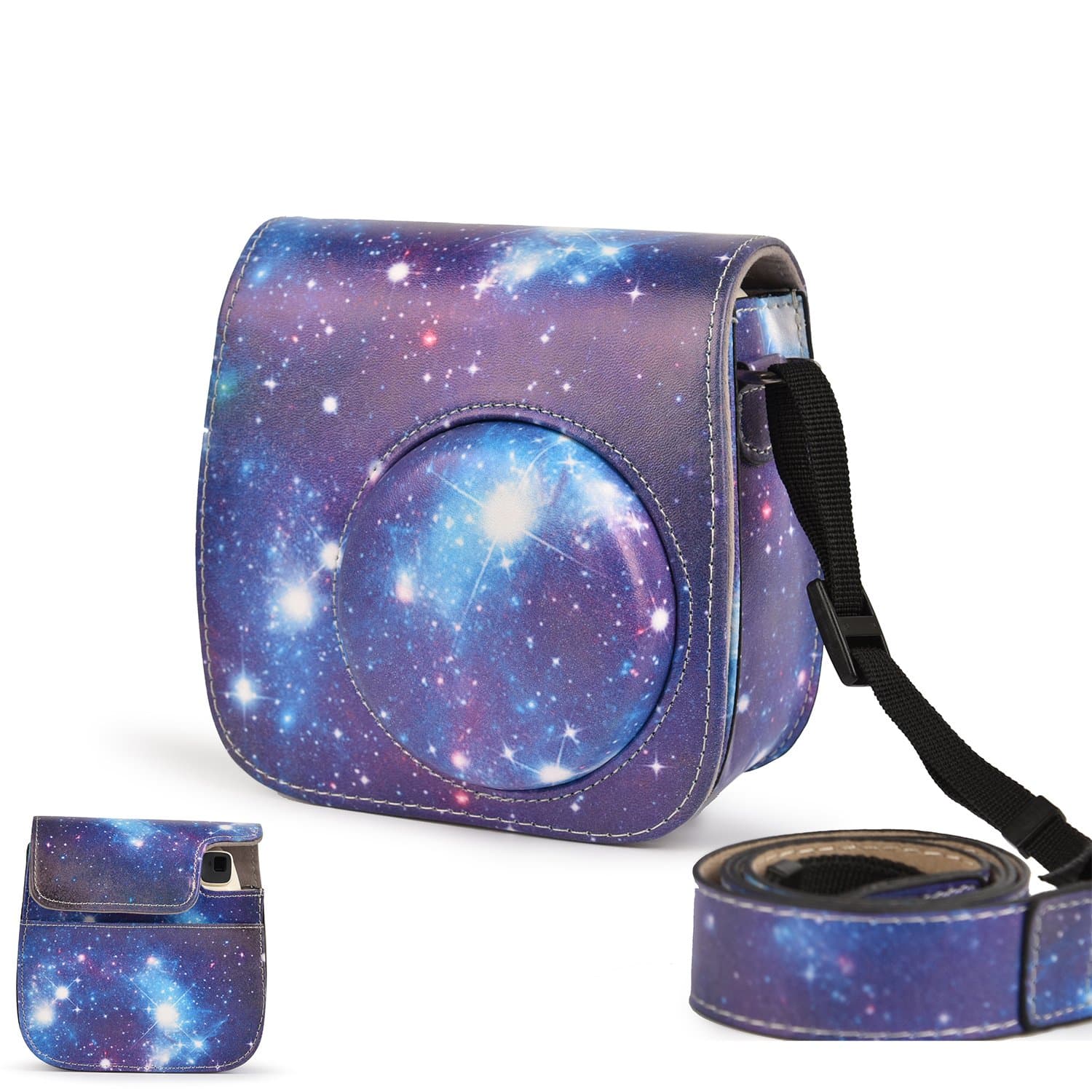 CAMSIR Galaxy Star Camera Case Bag PU Leather Starry Sky Camera Cover Case with Shoulder Strap and Pocket for Fujifilm Instax Mini 8 8+ / Mini 9 Instant Camera