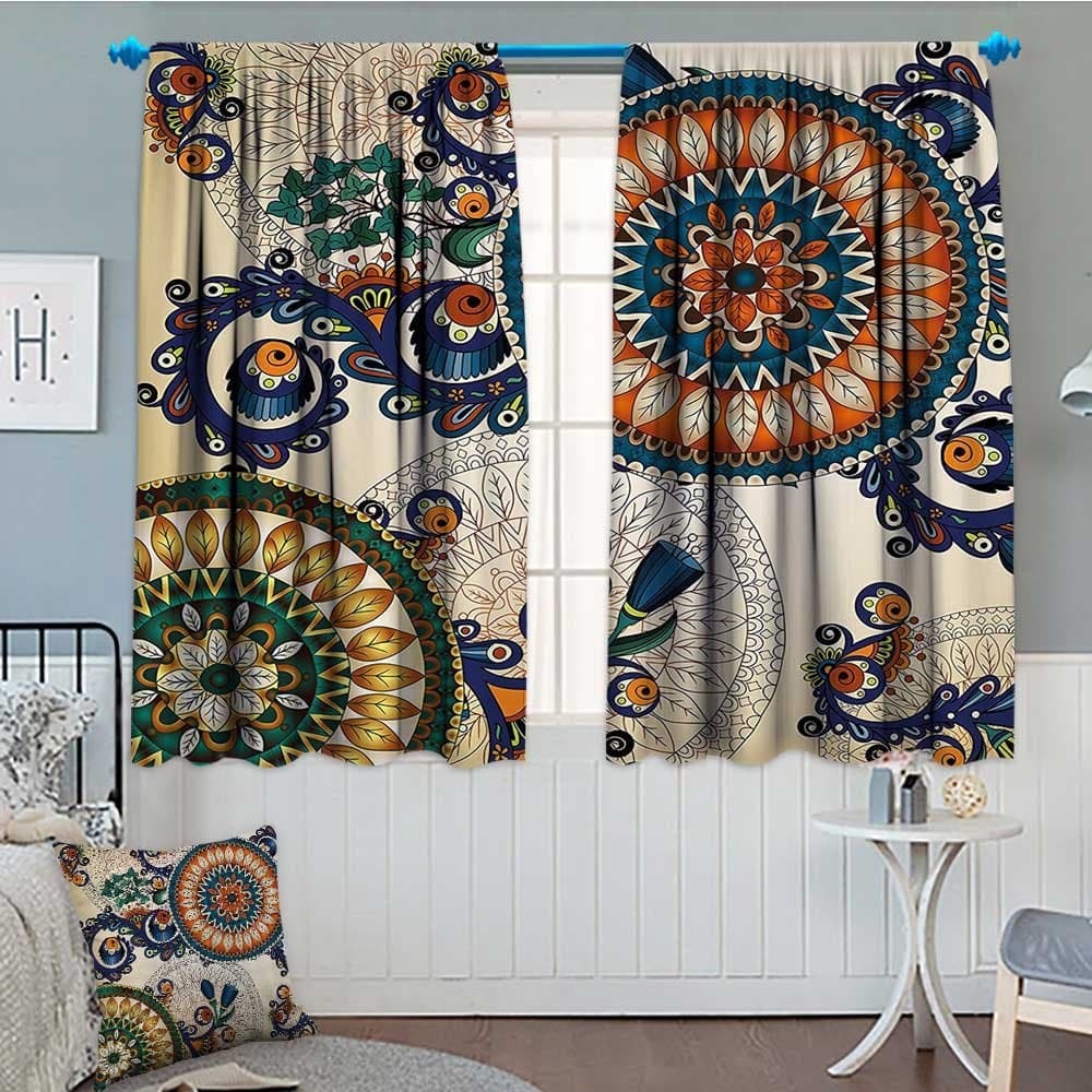 Ethnic Decor Window Curtain Fabric Floral Arabesque Boho Pattern with Floral and Peacock Feather Figures Folk Image Drapes for Living Room 72"x63" Multi