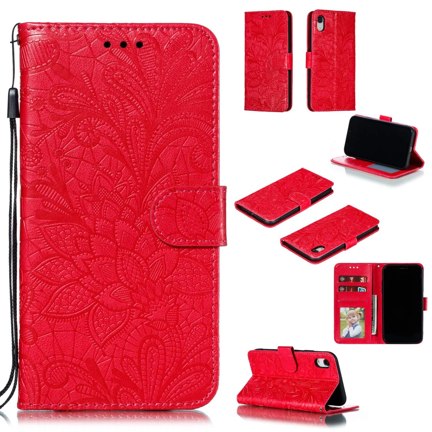 EWCover Wallet Case for iPhone XR,Mandala Flower Pattern Premium Leather Flip Case Cover for iPhone XR