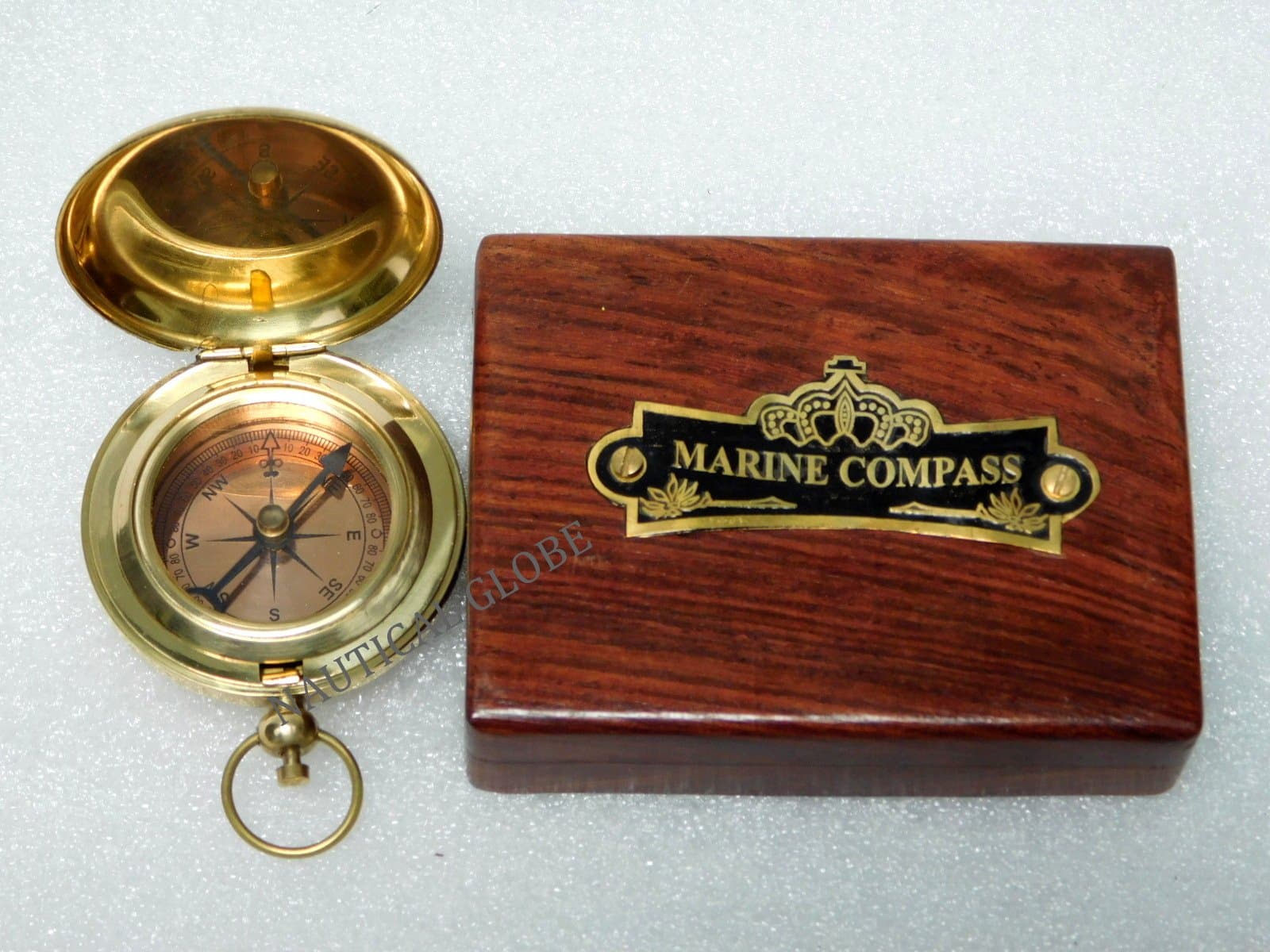 MERIDIAN NAUTICALSBrass Compass Hand Made Push Button Compass Directional Pocket Compass Fully Working Compass with Rosewood Box