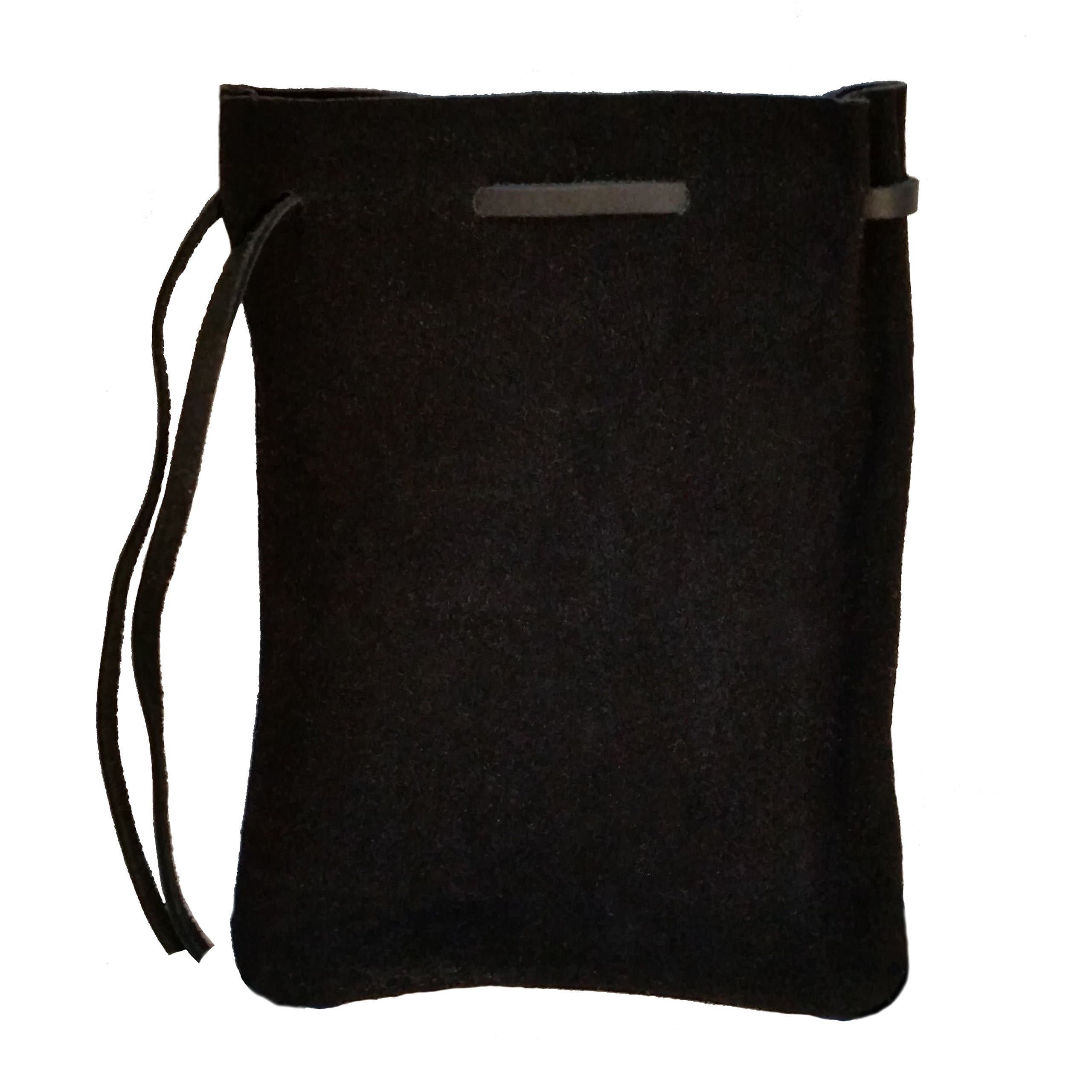 LARGE Leather Dice Bag - 6" x 8.5" Drawstring PouchHolds Over 200 Dice! (Black Suede)