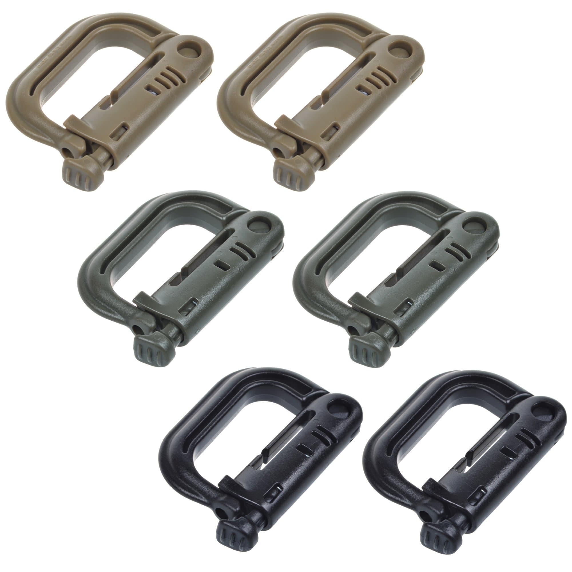 BCP Pack of 6pcs Grimloc Locking D-Ring for MOLLE Systems and Equipment (Mix 6 pcs)