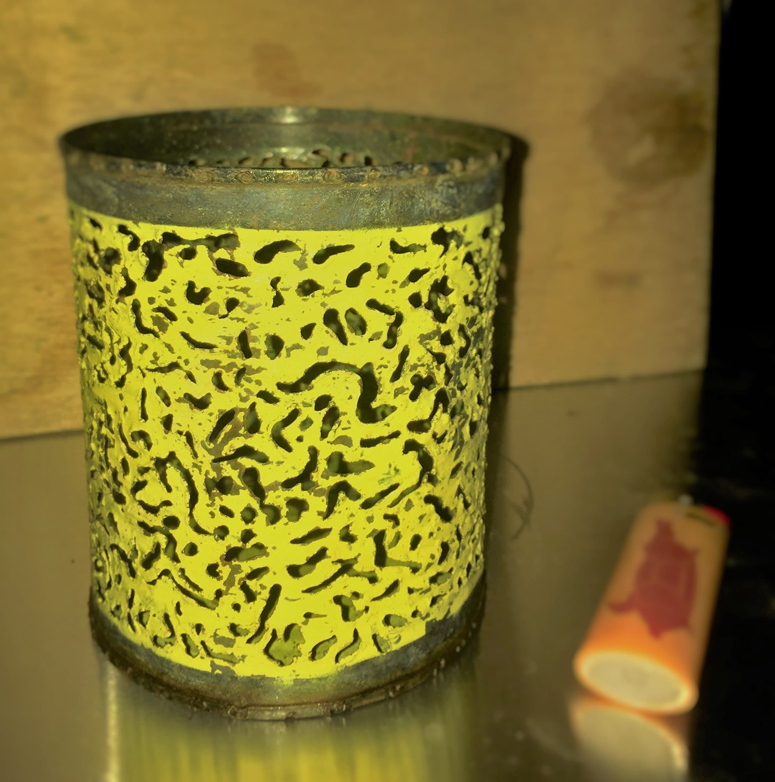 Rustic Yellow Vintage Tin Can Dimensions: 5" H x 4" D