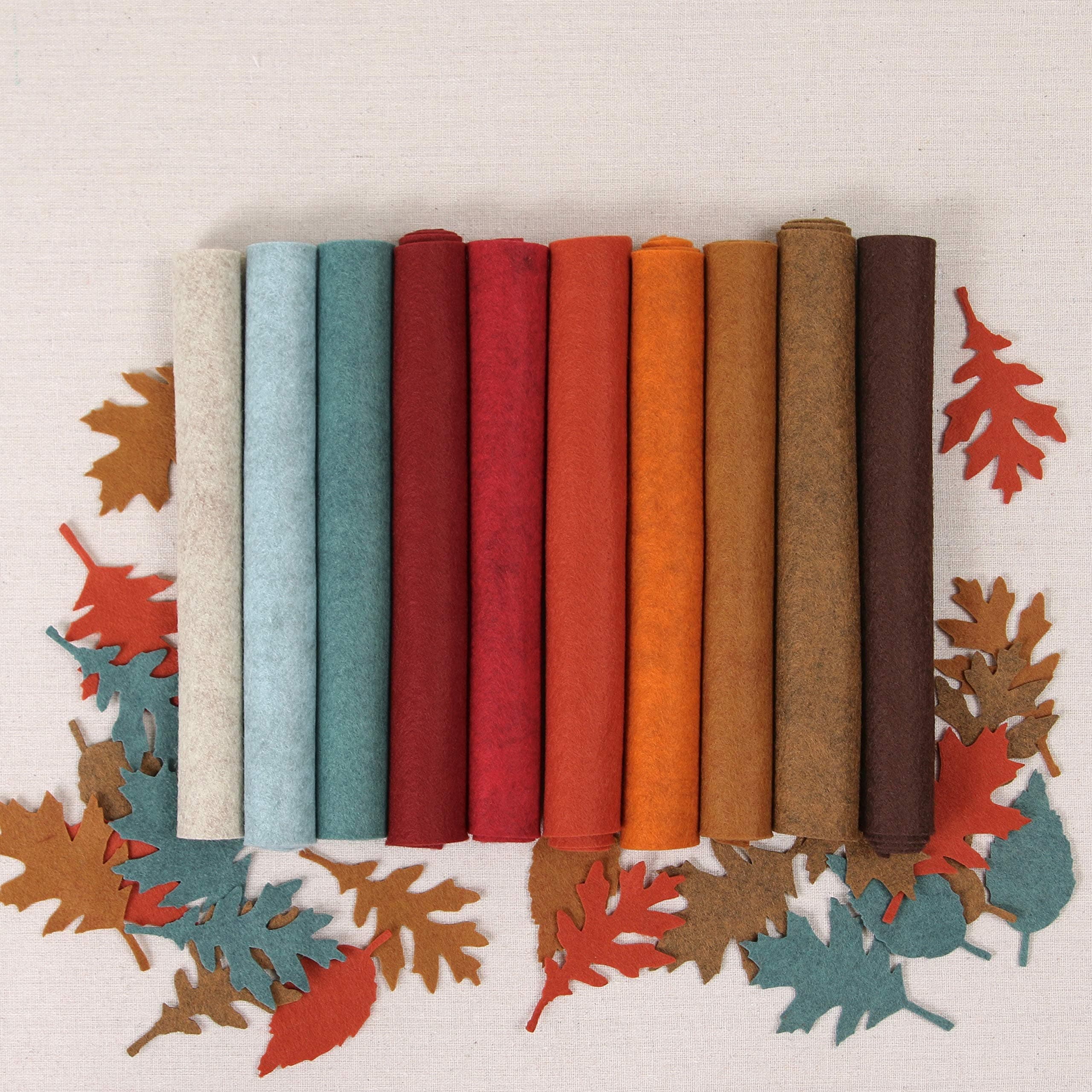 Wool Felt, Harvest Moon Fall Colors, 10 Sheets Autumn Wool Blend Felt (10 1/2 Yard cuts)