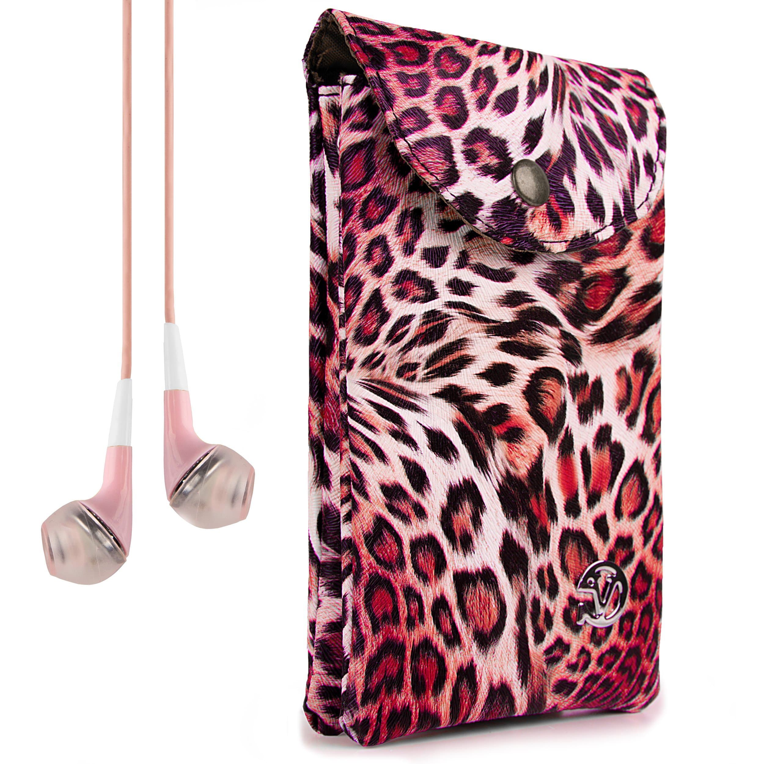VanGoddy Women's Pink Leopard Carrying Bag Case for BLU Studio, Life, Neo, Vivo, Win, Star, Tank, Sport, Dash, Advance, Amour and VanGoddy Headphones