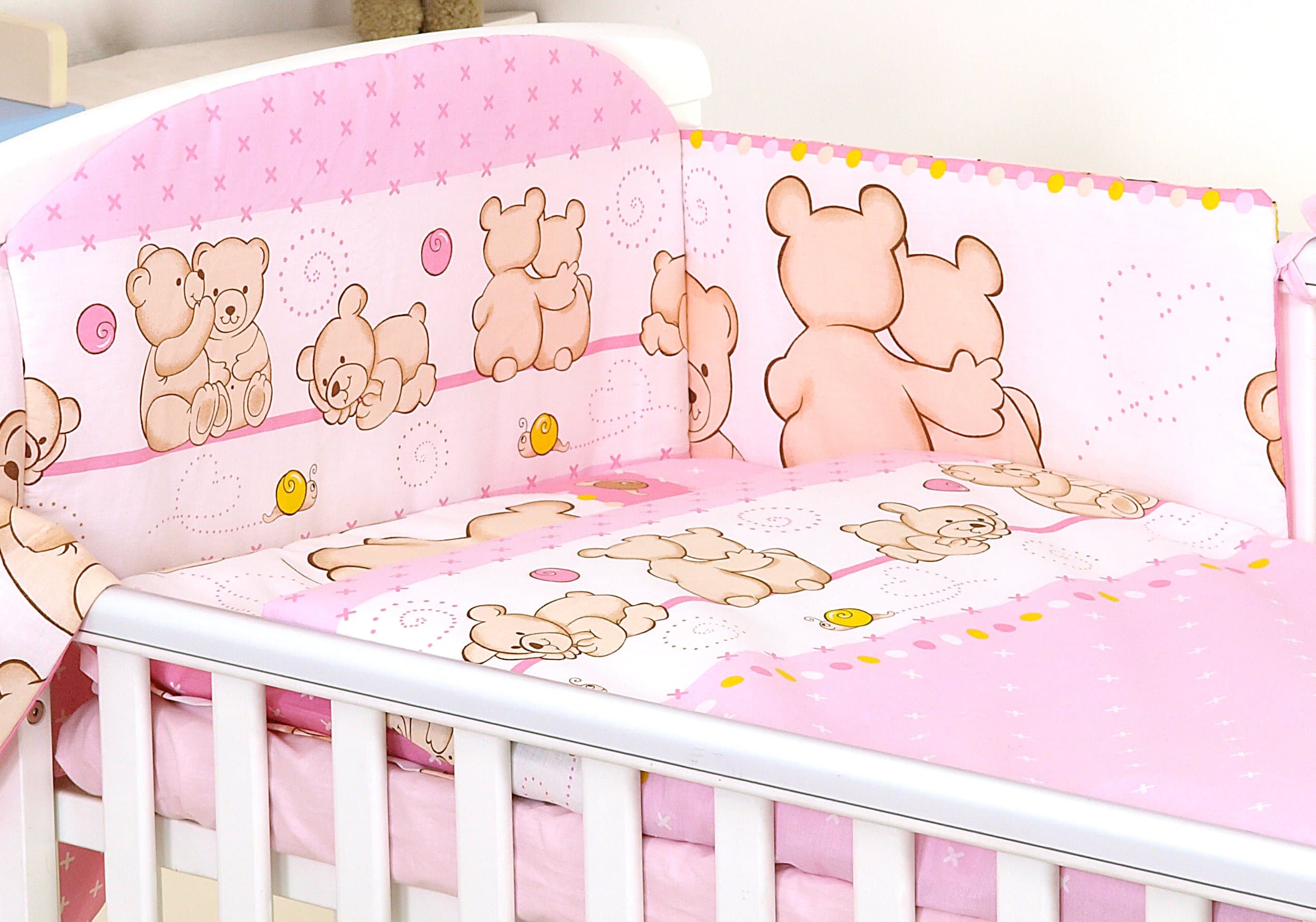 3 pc Set Pink Friends Teddy Bear Pattern inc Duvet Cover-Pillow CASE-Bumper - for COT 120X60 OR COT Bed 140X70 (COT Bed 140X70)
