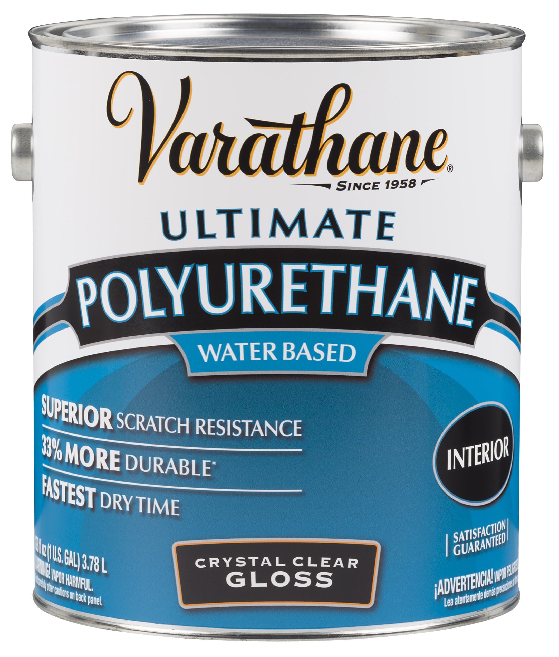 Rust-Oleum Varathane Polyurethane Wood Varnish for Interior Wood Surface in Liquid Form (3.78 Liters | Water-Based | Gloss Clear)