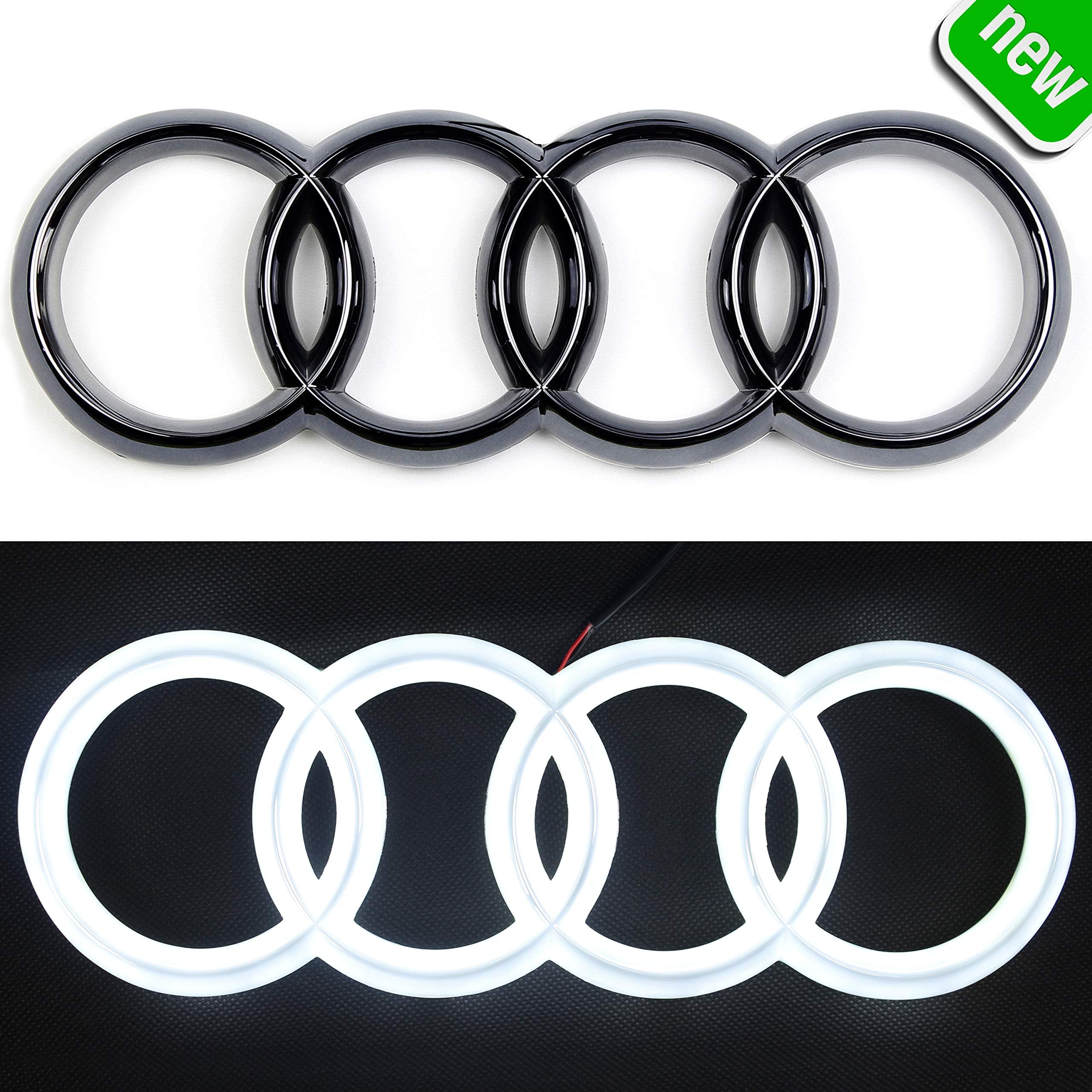 JetStyle [2018 Upgraded] LED Emblem, Compatible with Audi, Front Car Grill Badge, Auto Illuminated Logo, Glowing Rings, Lights DRL Daytime Running Lights White - Drive Brighter(285 mm Black)
