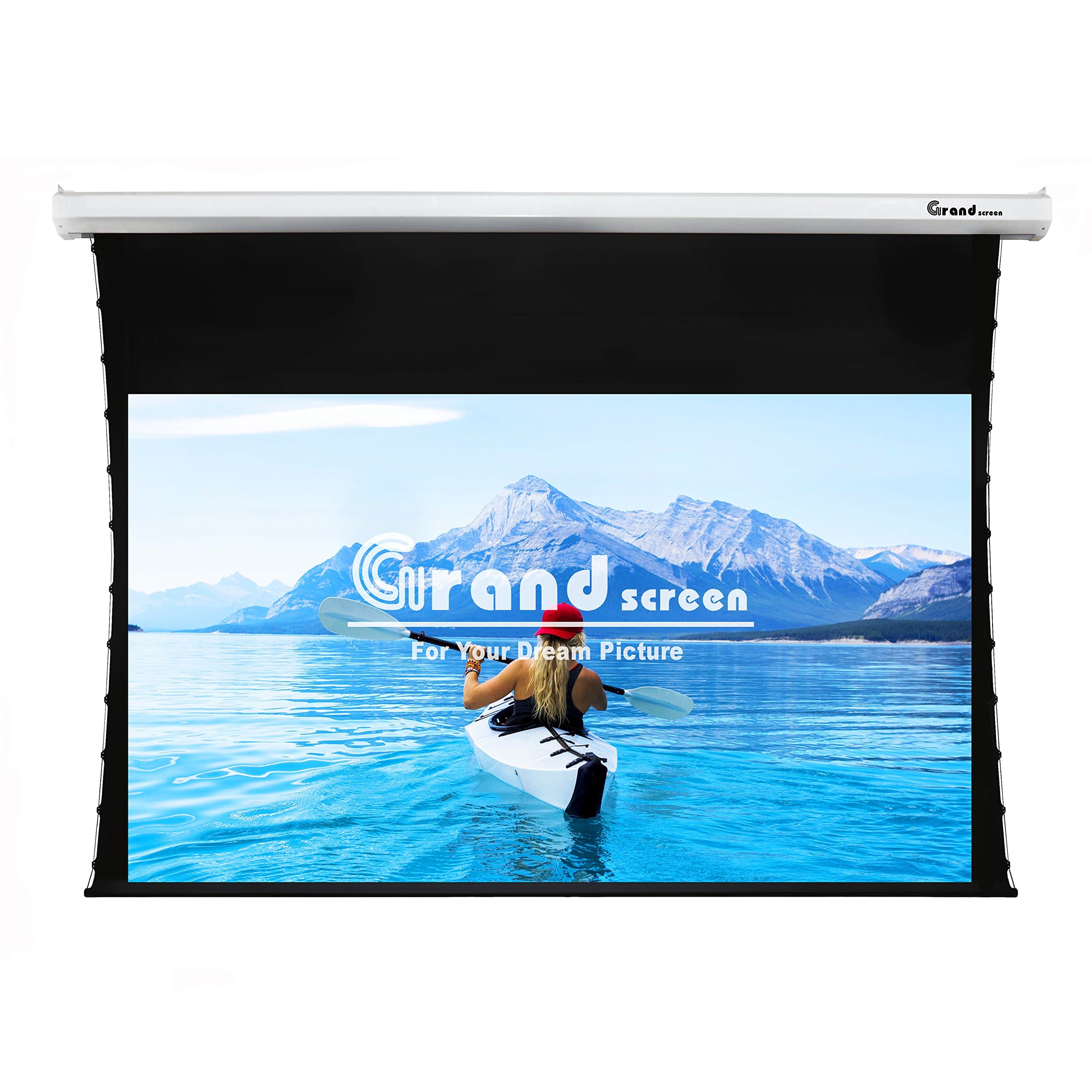 Grand Screen 4K/3D/UHD Deluxe Tab-tensioned Projector Screen,92-inch Diagonal 16:9,with PET White Screen Material，Model 6JGZP92H