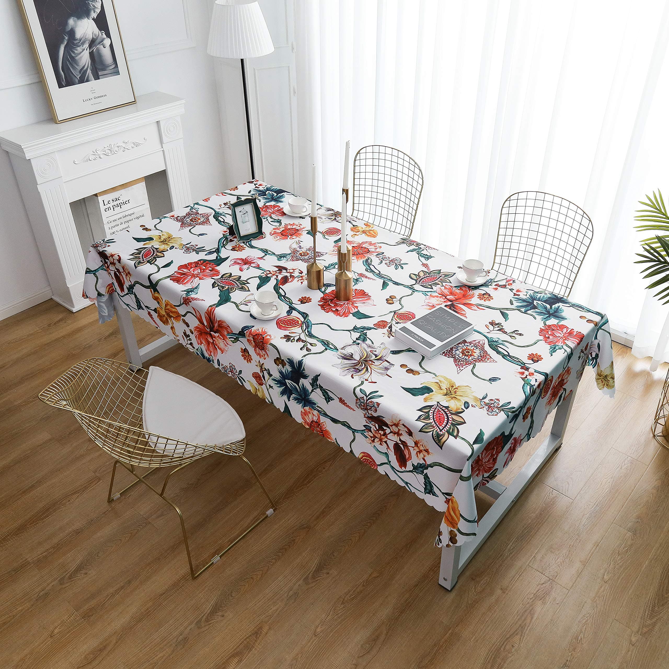 iLiveX Tablecloth - Original Design Art Printing Table Cloth - Machine Washable Spillproof Rectangle Table Cover - Indoor Outdoor Party Picnic Patio Spring Summer Decoration - 60"x84" (Flower Vine)