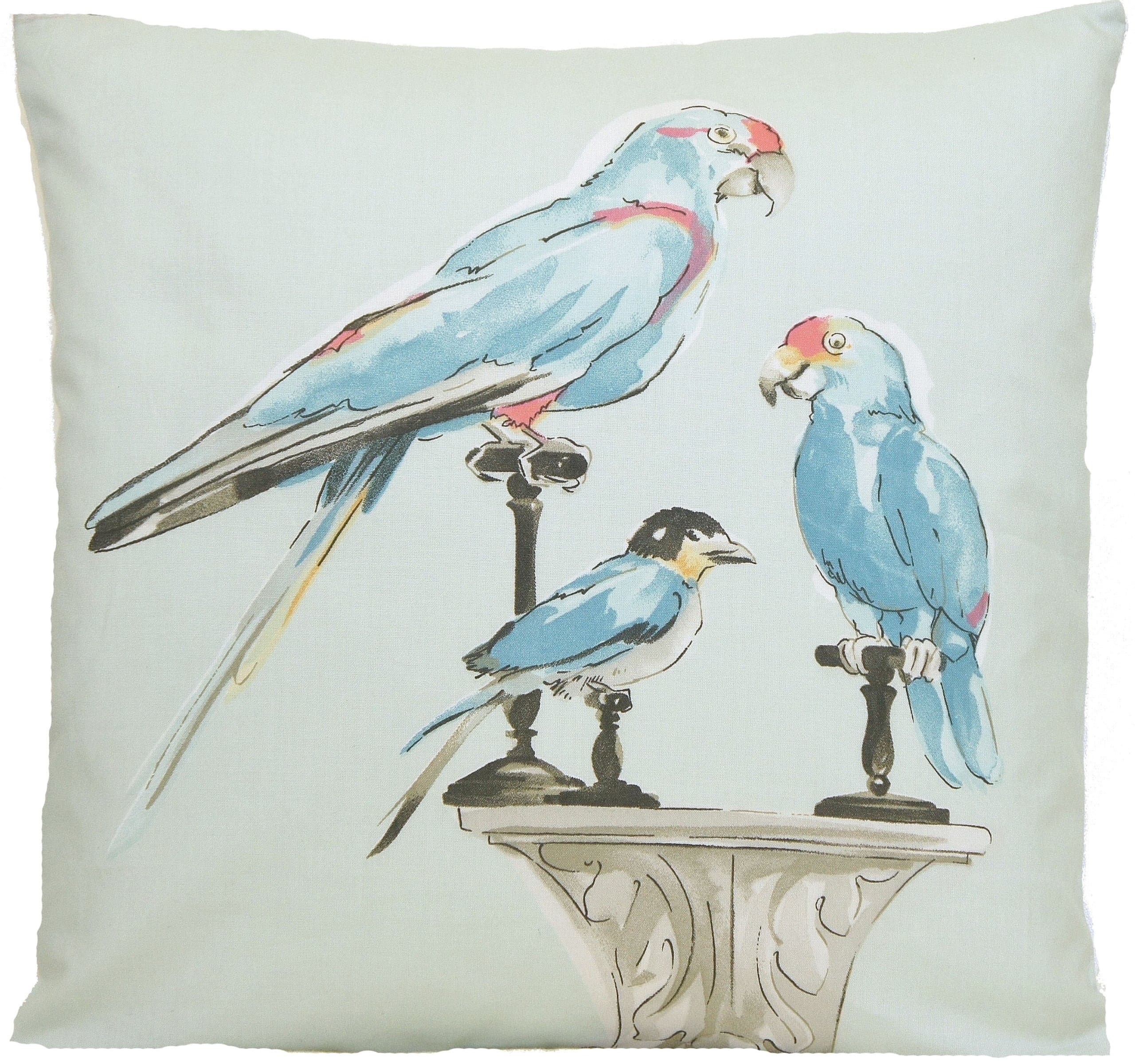 Nina Campbell Blue Parrots Accent Pillow Throw Case Birds Pattern Cushion Cover Fabric Family Perroquet