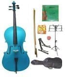 RATA 3/4 SIZE BLUE CELLO WITH BAG,BOW,FREE ROSIN, 2 SETS OF STRINGS,PITCH PIPE,CELLO STAND,MUSIC STAND