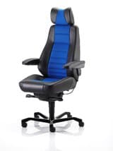 KAB 24/7 Controller chair in black leather with a choice of Xtreme fabric inserts (Storm Charcoal)