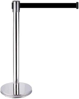WYATT Queue Manager Stainless Steel 202 Grade Crowd Control Barriers Silver Stanchion with 2M Black Retractable Belt Line Dividers for Party,Museums,Wedding [Pack Of 1] (BLACK)