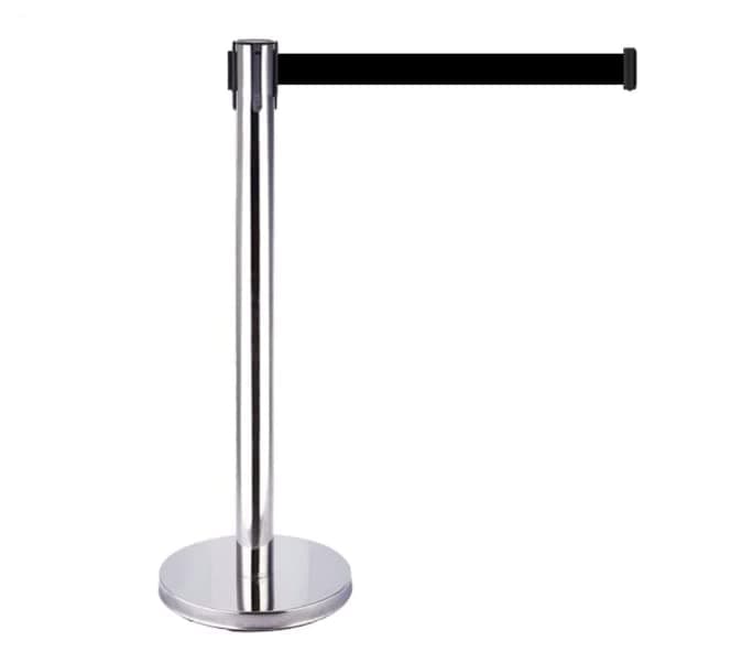 WYATT Queue Manager Stainless Steel 202 Grade Crowd Control Barriers Silver Stanchion with 2M Black Retractable Belt Line Dividers for Party,Museums,Wedding [Pack Of 1] (BLACK)