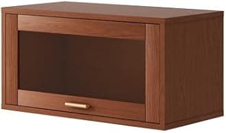 MUSEHOMEINC Modern Bookcase, Up Flip Door Storage Cabinet with Acrylic Glass Door,Walnut Brown Lines Texture Display Case Cabinet for Living Room,Home Office (1, ST1027WN)