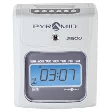 Pyramid Time Systems 2500K1 Bundle, Includes Model 2500 Auto Aligning and Top Loading Time Clock, 100 time Cards, Two Ink Ribbon cartridges, one 10 Slot time Card Rack and Two Security Keys