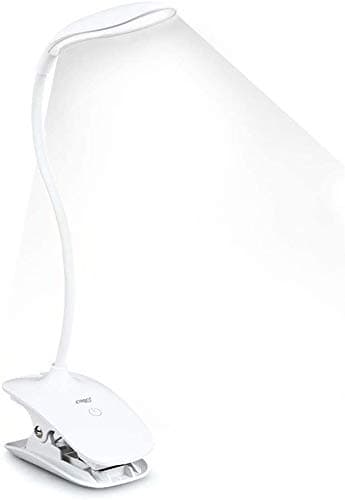 Clip on Light Reading Lights,20 LED USB Book Clamp Light with 3 Brightness Dimmer,360° Flexible Lamp Clip,2000mAh Reading Light,Eye Protection Kids Desk Lamp,Gooseneck Bed Night Light - White
