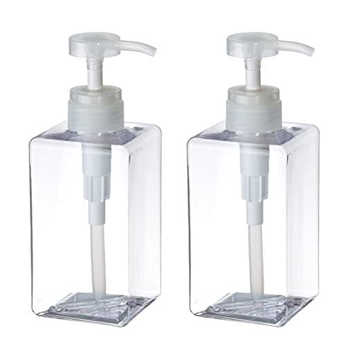 Plastic Soap Dispensers for bathroom kitchen,Square Empty Pump Bottle for lotion,shampoo,shower (450ml, Clear)