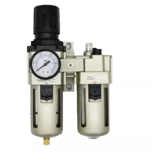 1/2 Inch BSP Pneumatic FRL Unit (Air Filter + Regulator + Lubricator) with Metal Guard and Pressure Gauge Air for Air Compressor Unit.