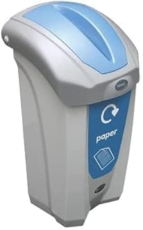 Nexus 30 Office Paper Recycling Bin (Grey, Blue Sticker) – 30-Litre Paper Recycling Container for Indoor Use – Compact Bin