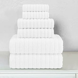 Elegant Comfort 100% Turkish Cotton Corduroy Ribbed Luxury Bath Towels 6-Piece Set, Premium Feel - Quick Dry, Highly Absorbent, Contains 2 Bath Towels, 2 Hand Towels, and 2 Washcloths, White