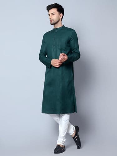 LATEST CHIKAN Men's Cotton Blend Solid Long Kurta Full Sleeves - Casual Ethnic Wear